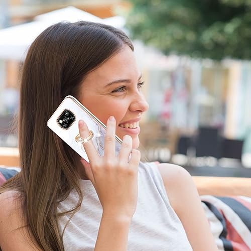 Miniatura 4 de Monwutong Funda de teléfono para Xiaomi Poco X3 NFC, IMD patrón de mármol brillante anillo Kickstand caso para niñas, con lente de cámara y cubierta