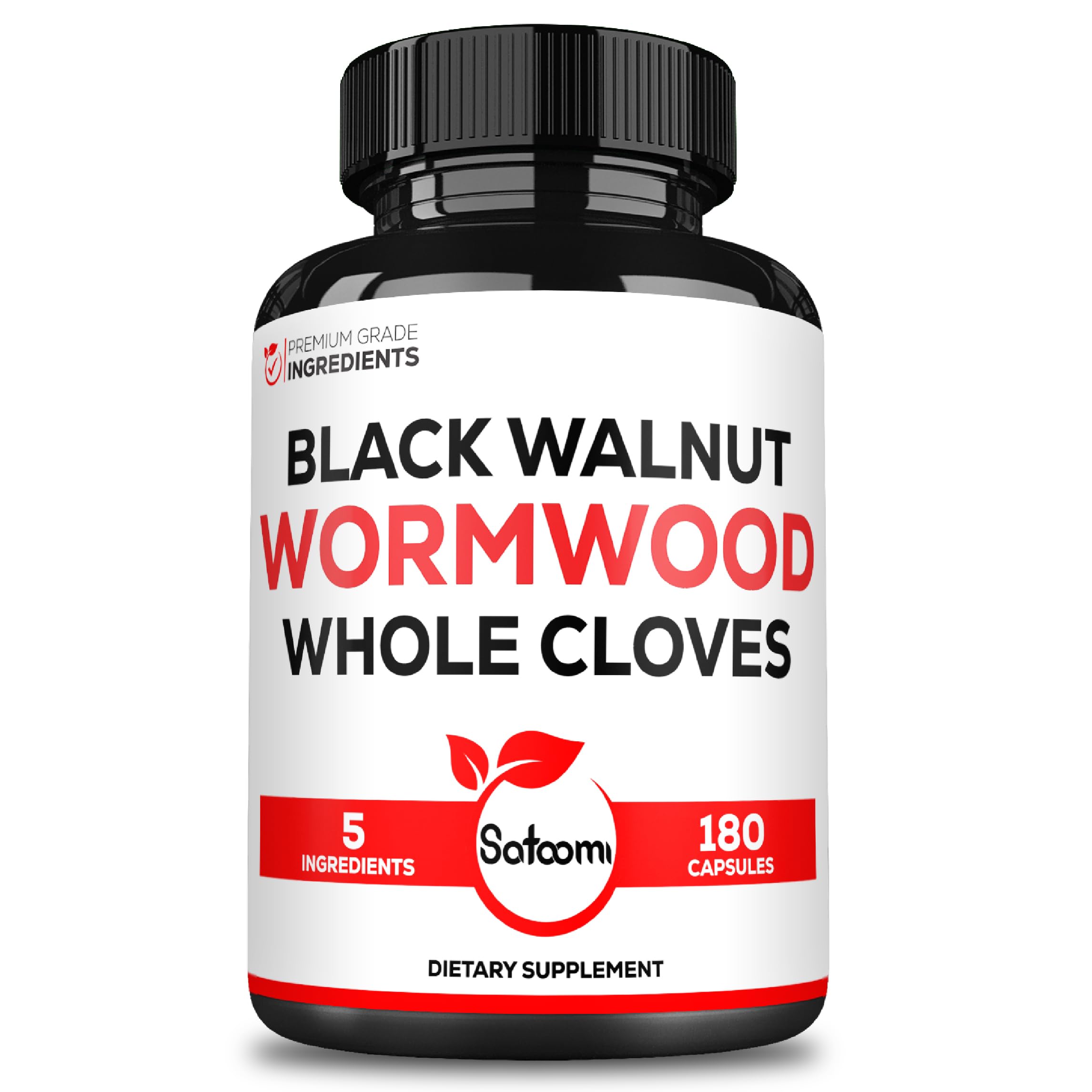 Satoomi 5 in 1 Wormwood Capsules Supplement - Extracted from Black Walnut, Whole Cloves, Turmeric and Berberine HCl - Immune System & Digestion Health - 180 Count -90 Day Supply 180 Count (Pack of 1)
