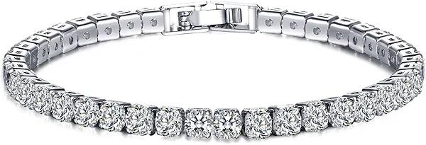 YIINHEY 14K White Gold Plated Cubic Zirconia Classic Tennis Bracelet Dainty Silver Bracelet Fashion Jewelry for Women Size 7.5 Inch