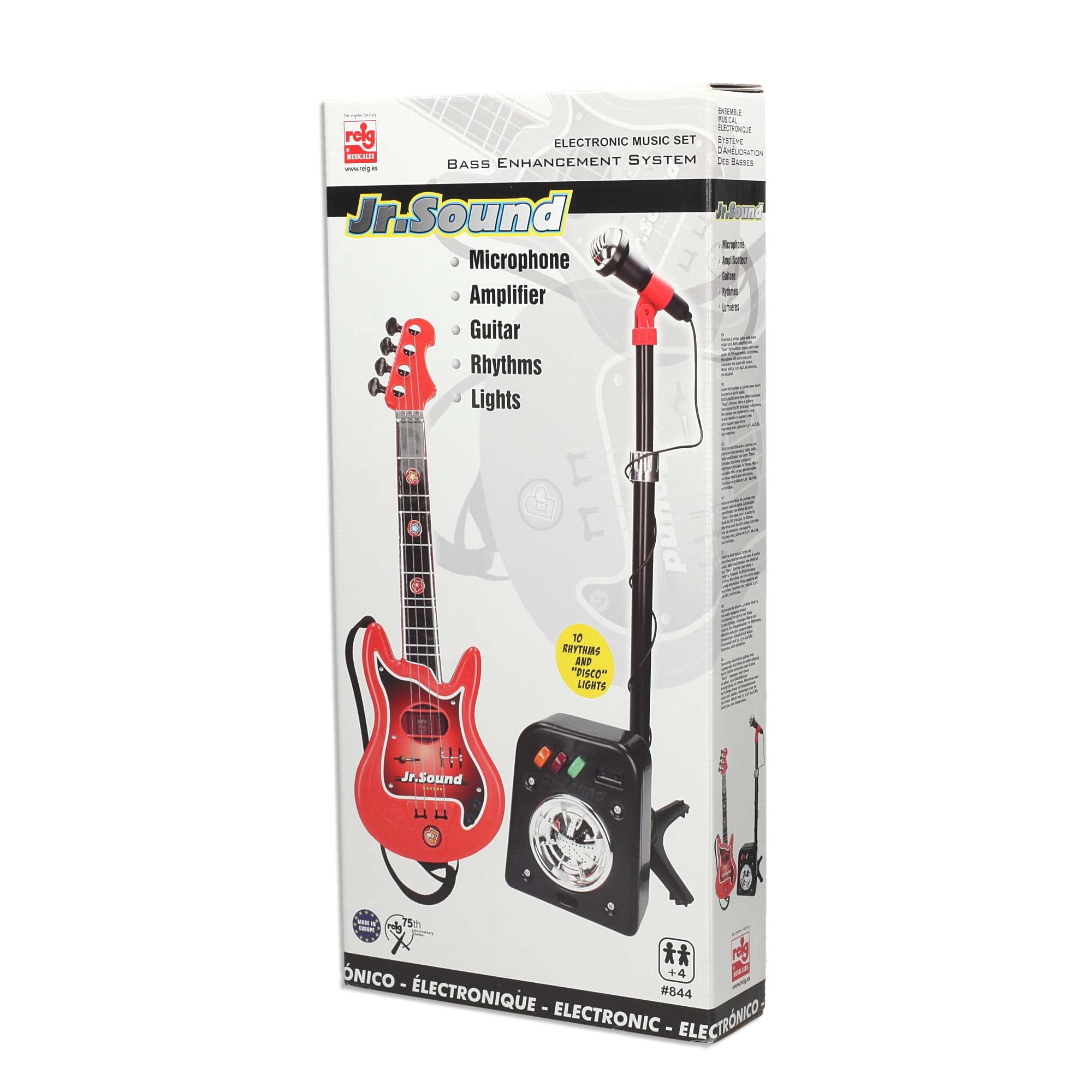 REIG 844 - Set de juguete para guitarra de 4 cuerdas y micrófono amplificado