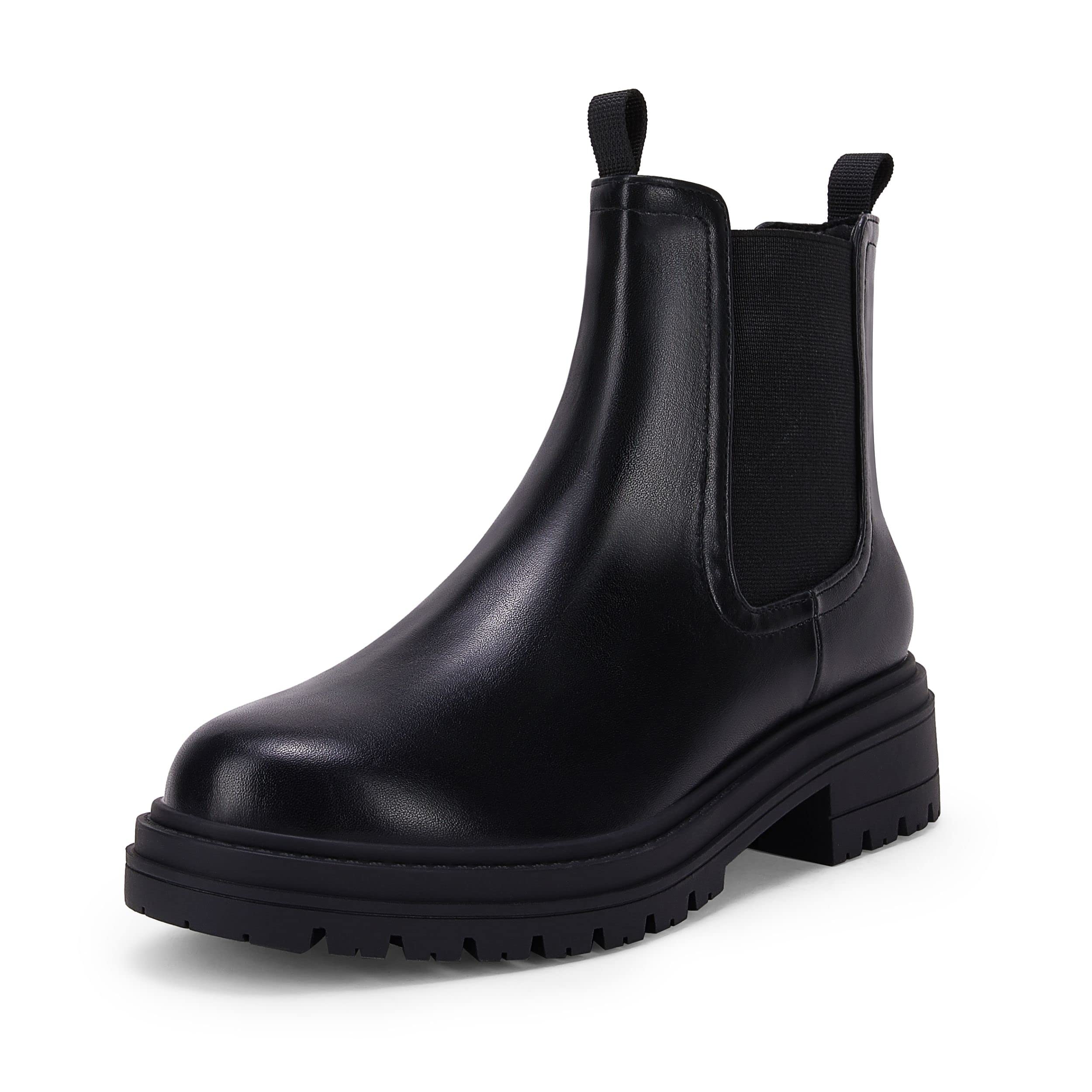 Photo 1 of Womens Lug Sole Platform Ankle Boots Chelsea Chunky Block Heel Combat Booties Shoes A-black