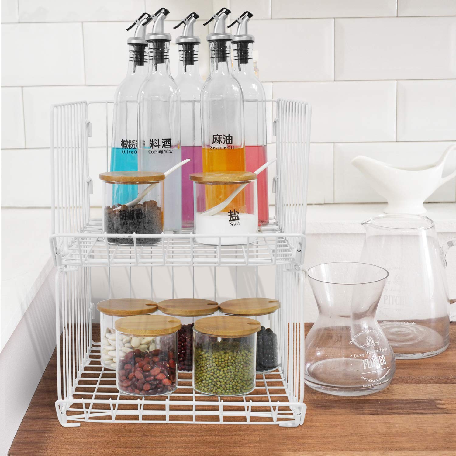 Pup joint Metal Wire Baskets, 3 Tiers Foldable Stackable Rolling