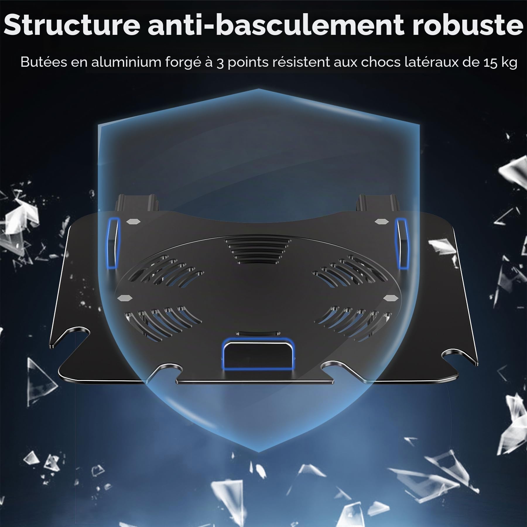 Support mural pour Xbox Series X avec grille d'aération – Support pliable en aluminium avec rangement pour manette | Base sécurisée et installation facile (noir)
