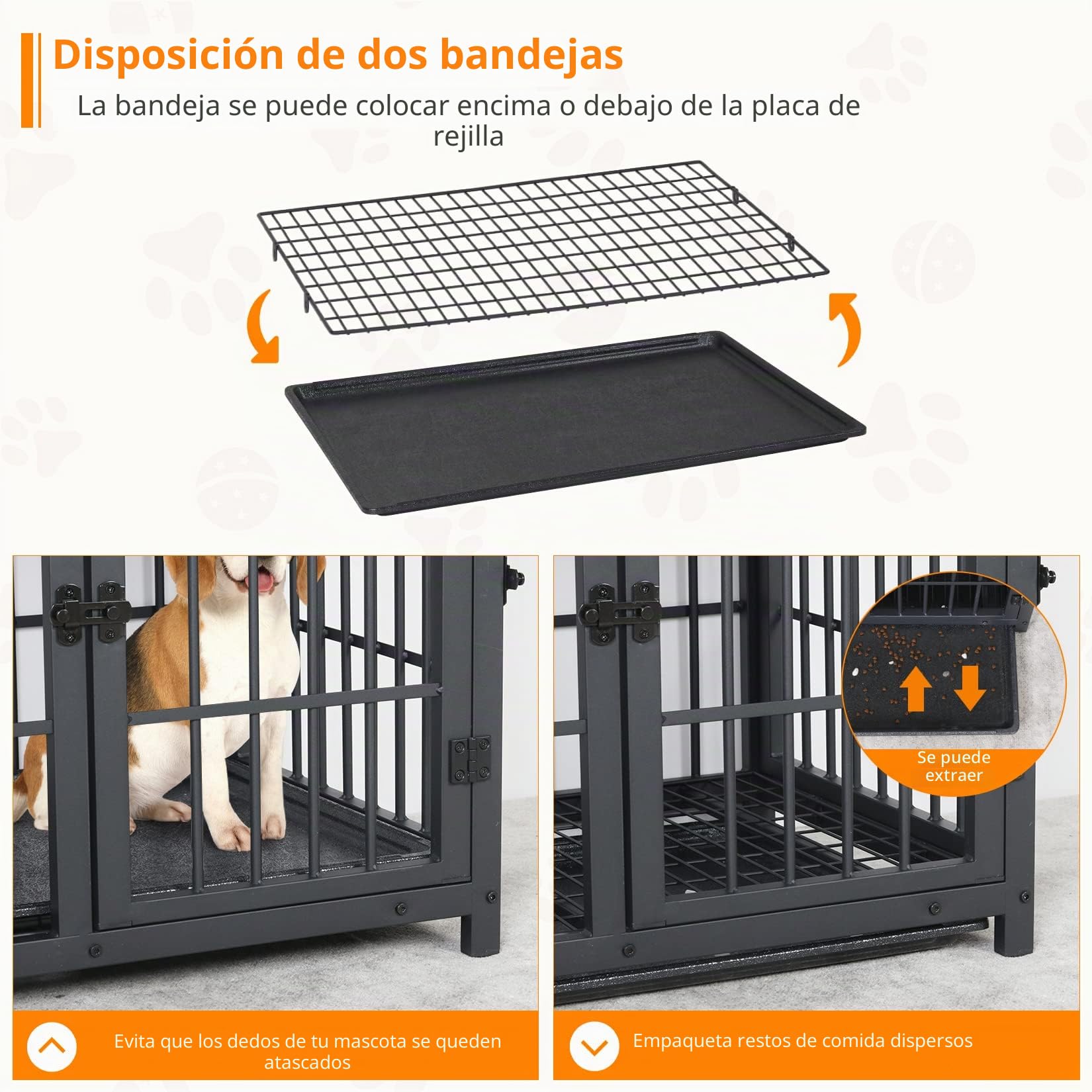 Bingopaw Jaula Perro Mediano Grande Mueble 107.4x71.4x81 cm con Hierro Fuerte Anticorrosivo y Superficie de Mesa Jaula Perros Madera con Cuerpo Conectable Dog Crate Medium Large (Negro, XL)