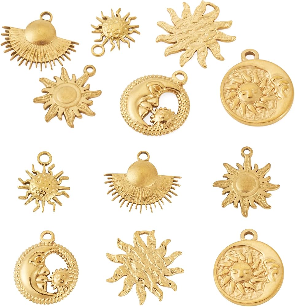 6Pcs Stainless Steel Sun Moon Charms for DIY Jewelry Making — 사진 1