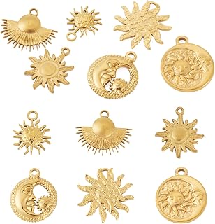 6Pcs Stainless Steel Sun Moon Charms for DIY Jewelry Making