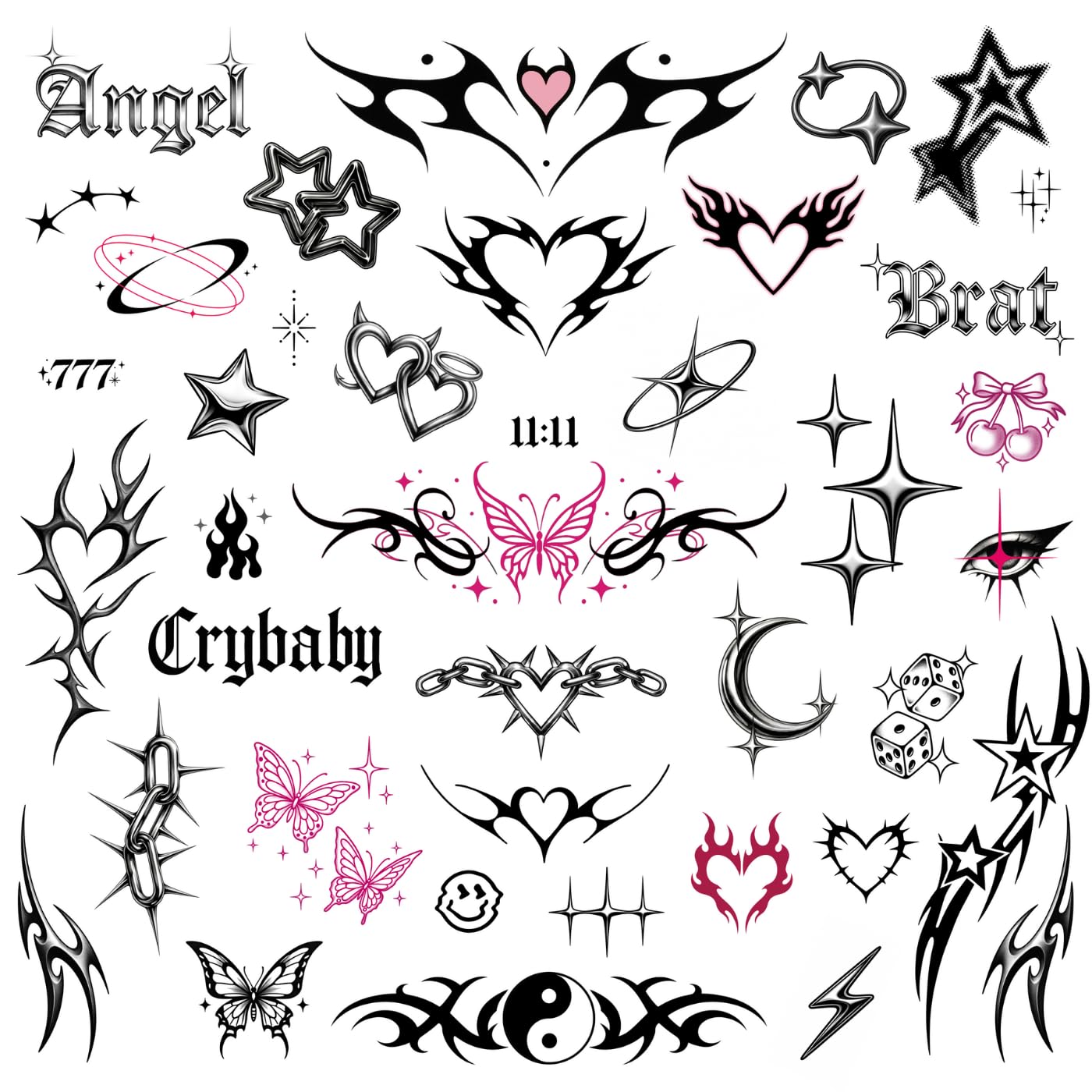 Pixel Hearts Cute Y2K Temporary Tattoos | Realistic Waterproof Fake Tats | Festival, Bachelorette, Halloween, Birthday Favors, Accessories