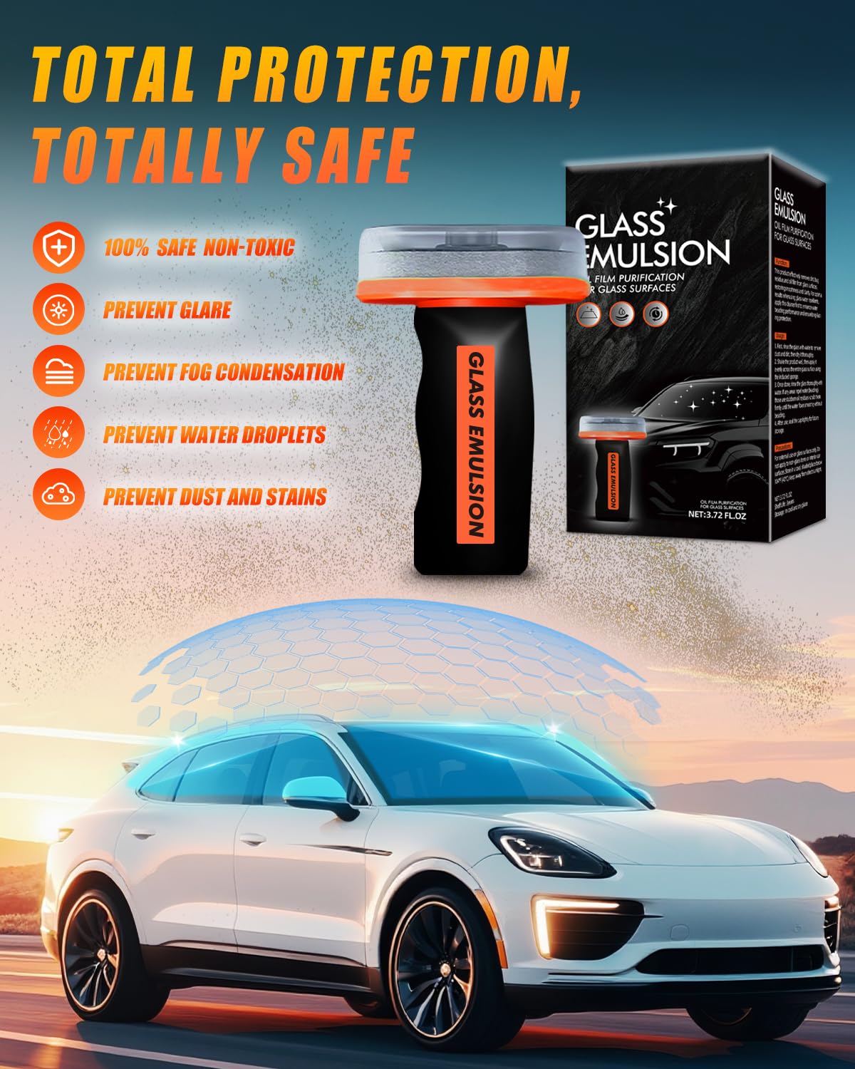 Glass Oil Film Remover for Car, Glass Emulsion Cleaner with Built-in Sponge Board, Windshield Cleaner, Removes Oil Film & Smudges, Improves Clarity & Visibility for Safe Driving — view 8