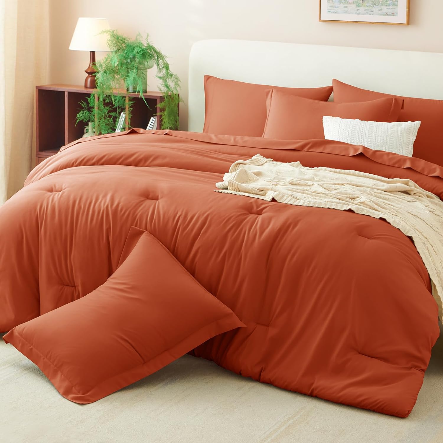 CozyLux Queen Comforter Set Burnt Orange, 7 Pieces Bed in a Bag Queen Size Comforter Set with Sheets, Terracotta Bedding Sets with Down Alternative Comforter, Sheets, Pillow Shams and Pillowcases - Image 9