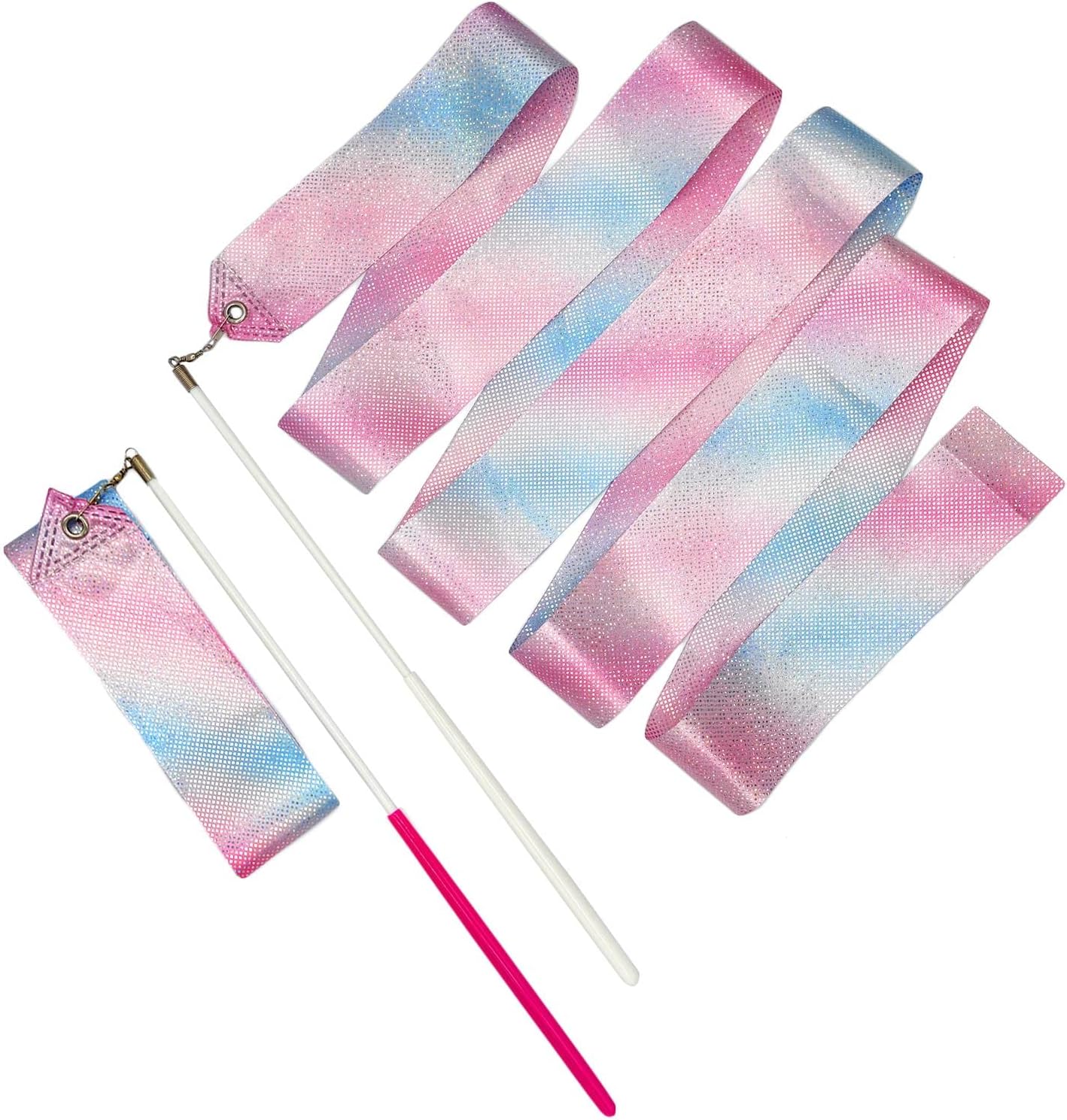 2 PCS 78.7inch Gymnastic Ribbon Sparkling Dance Ribbon Twirling Baton Long Ribbon Streamers Rhythmic Gymnastics for Kids Artistic Dancing Training Party Favors with Ribbon Dancer Wand