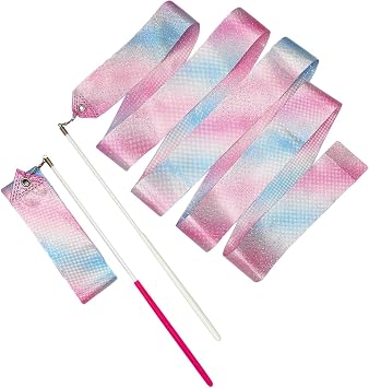Medsuo 2 PCS 78.7inch Gymnastic Ribbon Sparkling Dance Ribbon Twirling Baton Long Ribbon Streamers Rhythmic Gymnastics for Kids Artistic Dancing Training Party Favors with Ribbon Dancer Wand