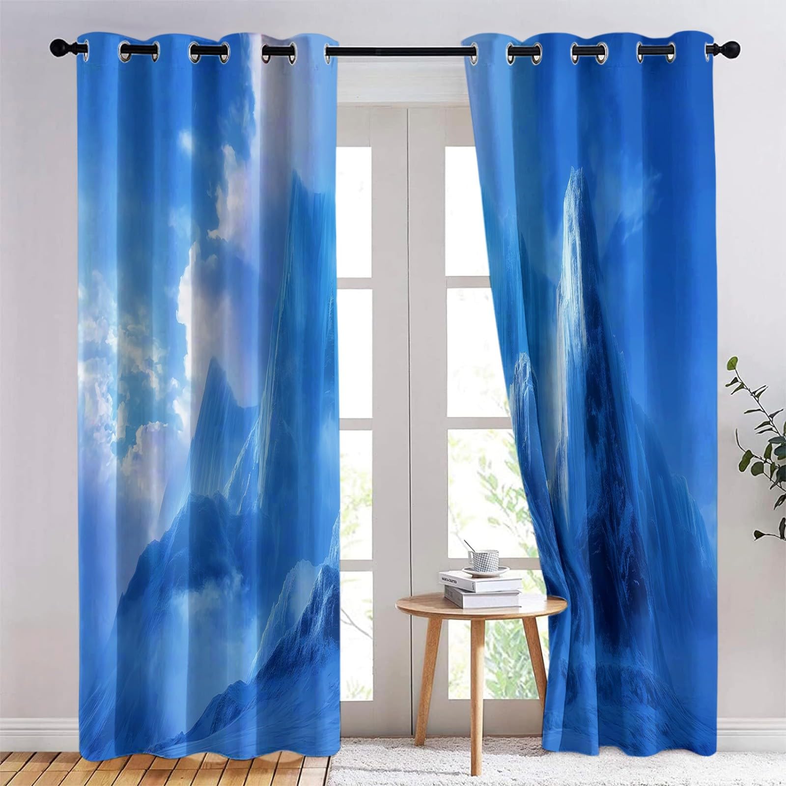 Verdunklungsvorhänge EIS Schnee Kinderzimmer Vorhänge Blickdicht, Blau Thermovorhang mit Ösen, für Schlafzimmer Fenster & Balkon Berge Wolken Nebel Filme - 110 x 215 cm (2er Set)
