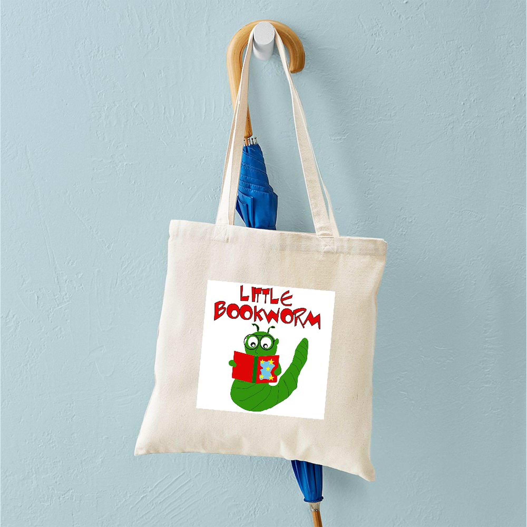 CafePress Little Bookworm Tote Bag - Natural Canvas Reusable Shopping Bag, Two Sizes, Durable & Washable