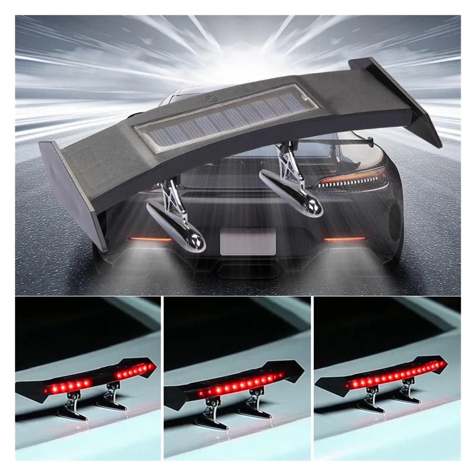 Alerón Trasero Luz Trasera Solar De 12V Alerón Trasero Universal para Coche Advertencia Intermitente, ala Impermeable con Sensor Accesorios Modificados