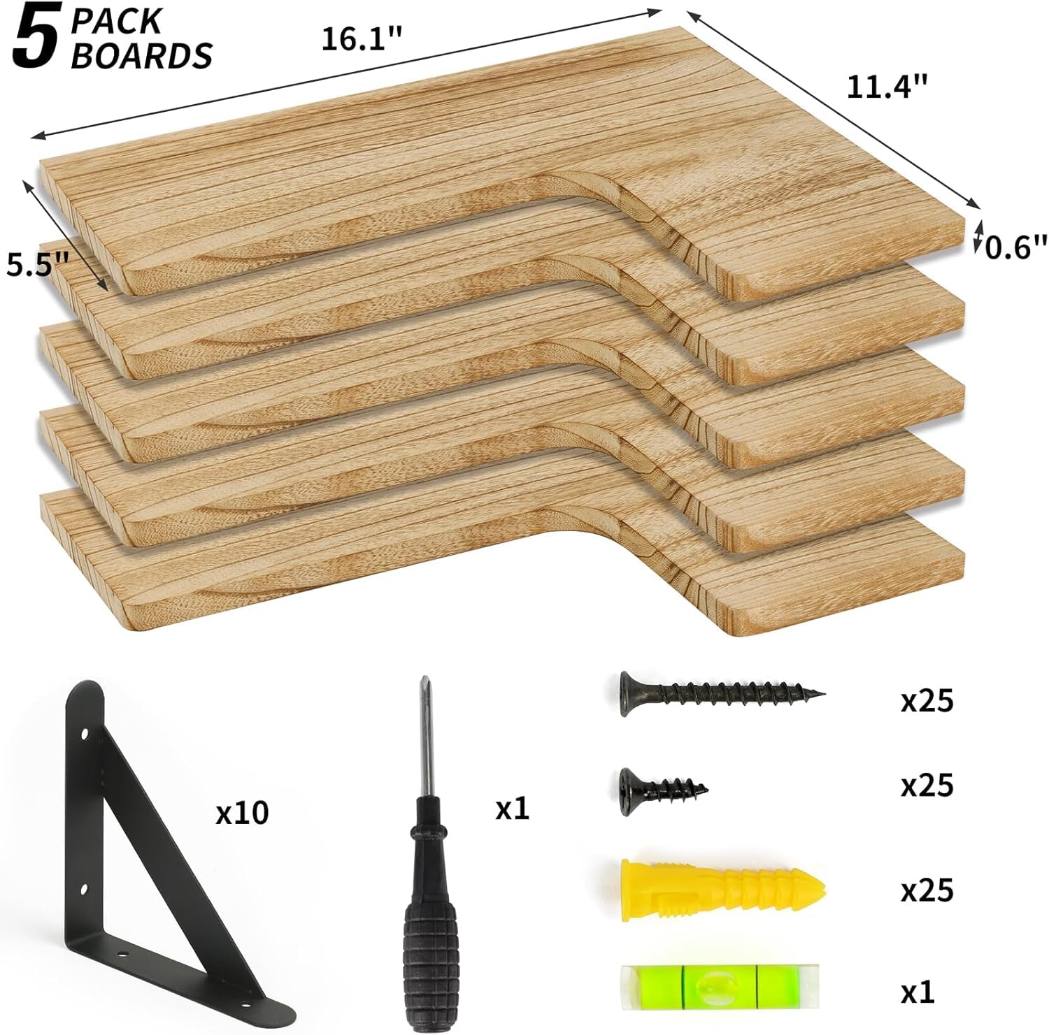Tomnk Corner Floating Shelves Set of 5, Rustic Wood Wall Mounted Corner Shelf for Bathroom, Kitchen, Bedroom, Home Decor, Laundry Room, Living Room(Carbonized Black)