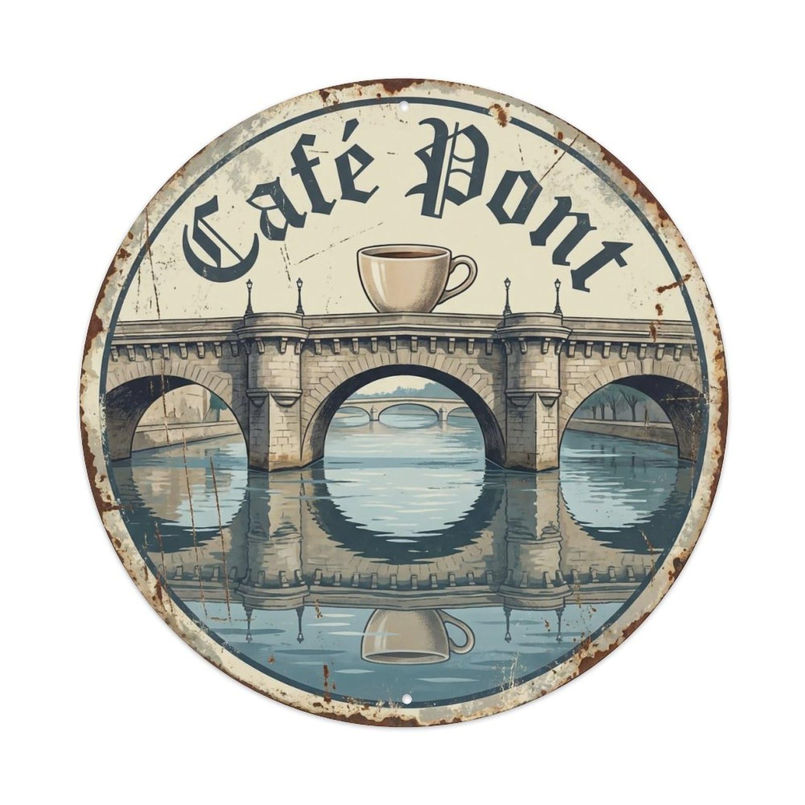 Bridge Arched Kitchen Cafe Metal Tin Sign Plaque Wall Decor for Cafe, Club, Garden Round Metal Poster 8x8Inch
