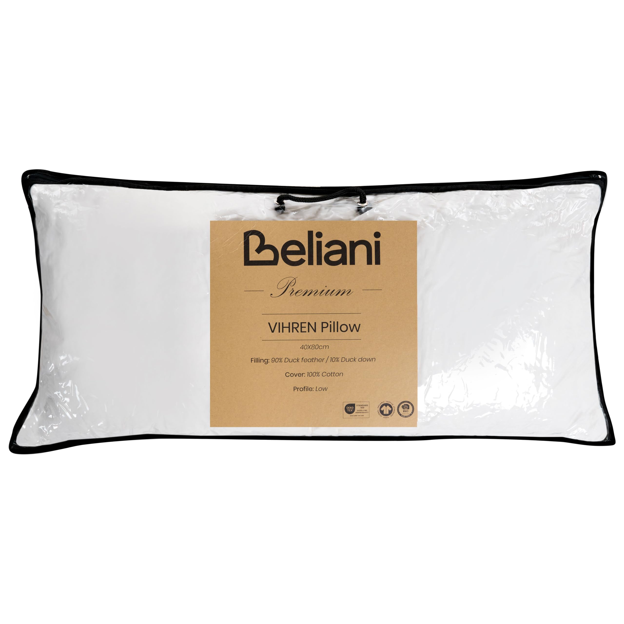 Cuscino Guanciale in Cotone e Morbida Piuma d'Anatra 40 x 80 cm Bianco
