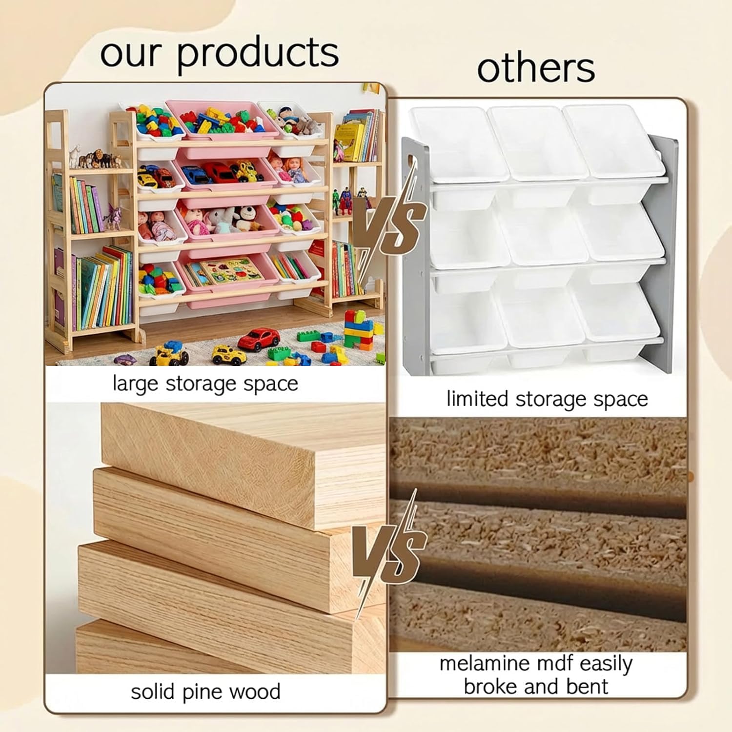 Amdermi Kids Toy Storage Organizer, 51" W White 6-Shelf Bookcase with 12 Bins, Cubby Unit for Toddler Playroom & Bedroom Organization（Pink）