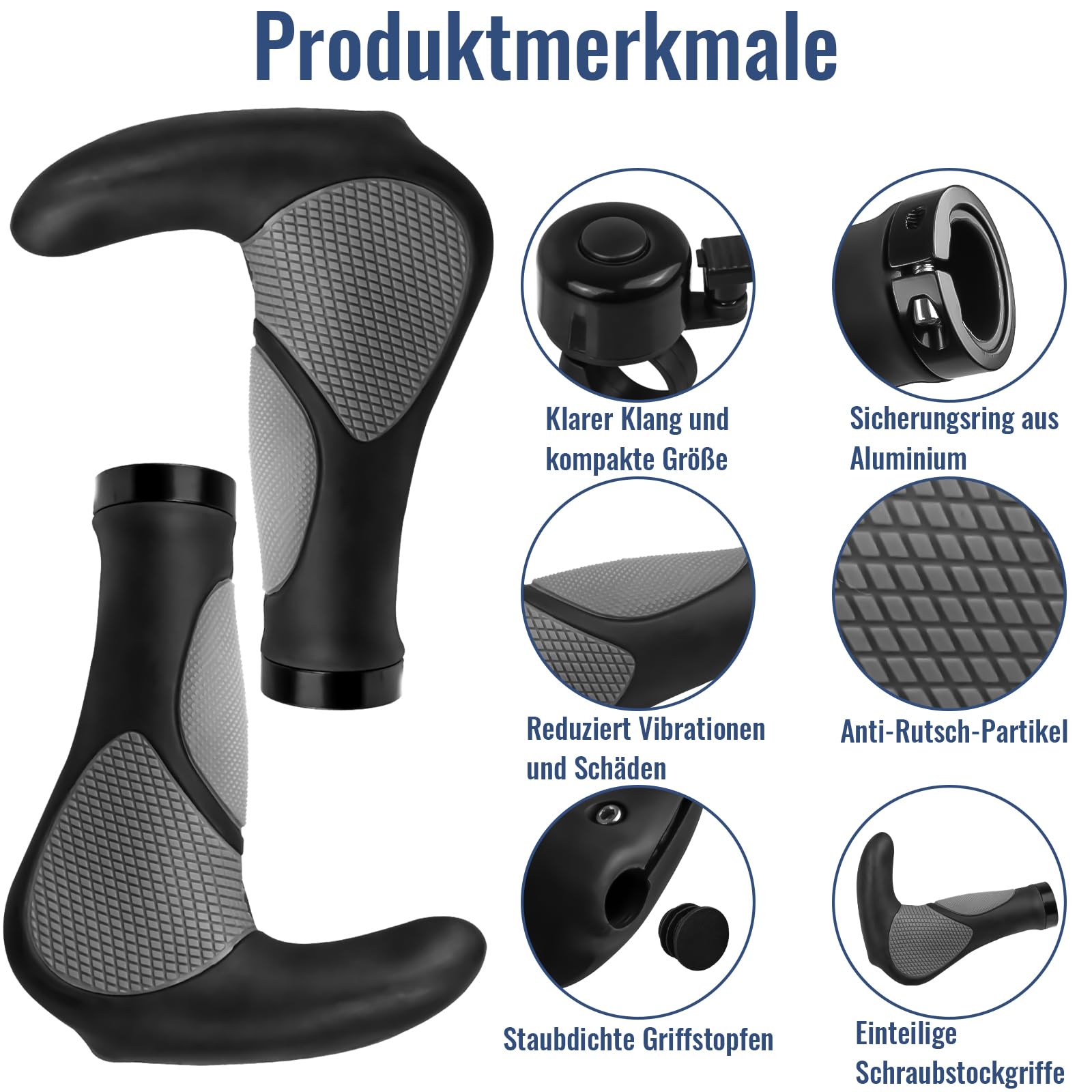 Fahrradgriffe 22mm,Rutschfester Ergonomisch Lenkergriffe Fahrrad,Lock-On Lenkergriffe mit Fahrradklingel und Montagewerkzeug, für Mountainbike E-Bike 