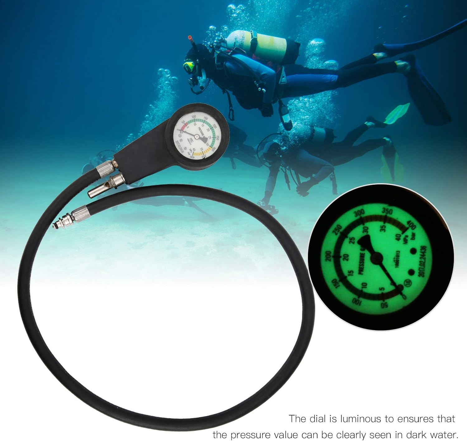 EVTSCAN Scuba Pressure Gauge, Diving Pressure Gauge Air Rebreather High Pressure Pipeline Alarm High‑Voltage Tube Luminous Pressure Gauge
