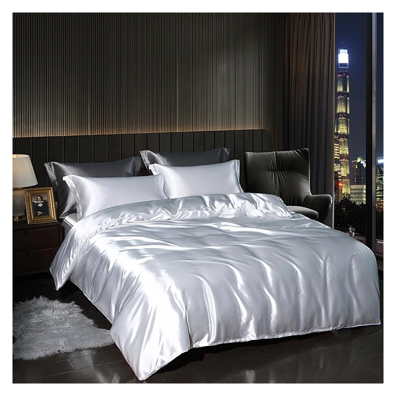Sbcgfy D Silk Uvet Cover Set Silky Quilt Cover Be Sheet Pillowcase Luxury Bedding Set Queen King Size High-En Fitte Sheet,Cotton Uvet,-Fitte Be Sheet_king 4Pcs