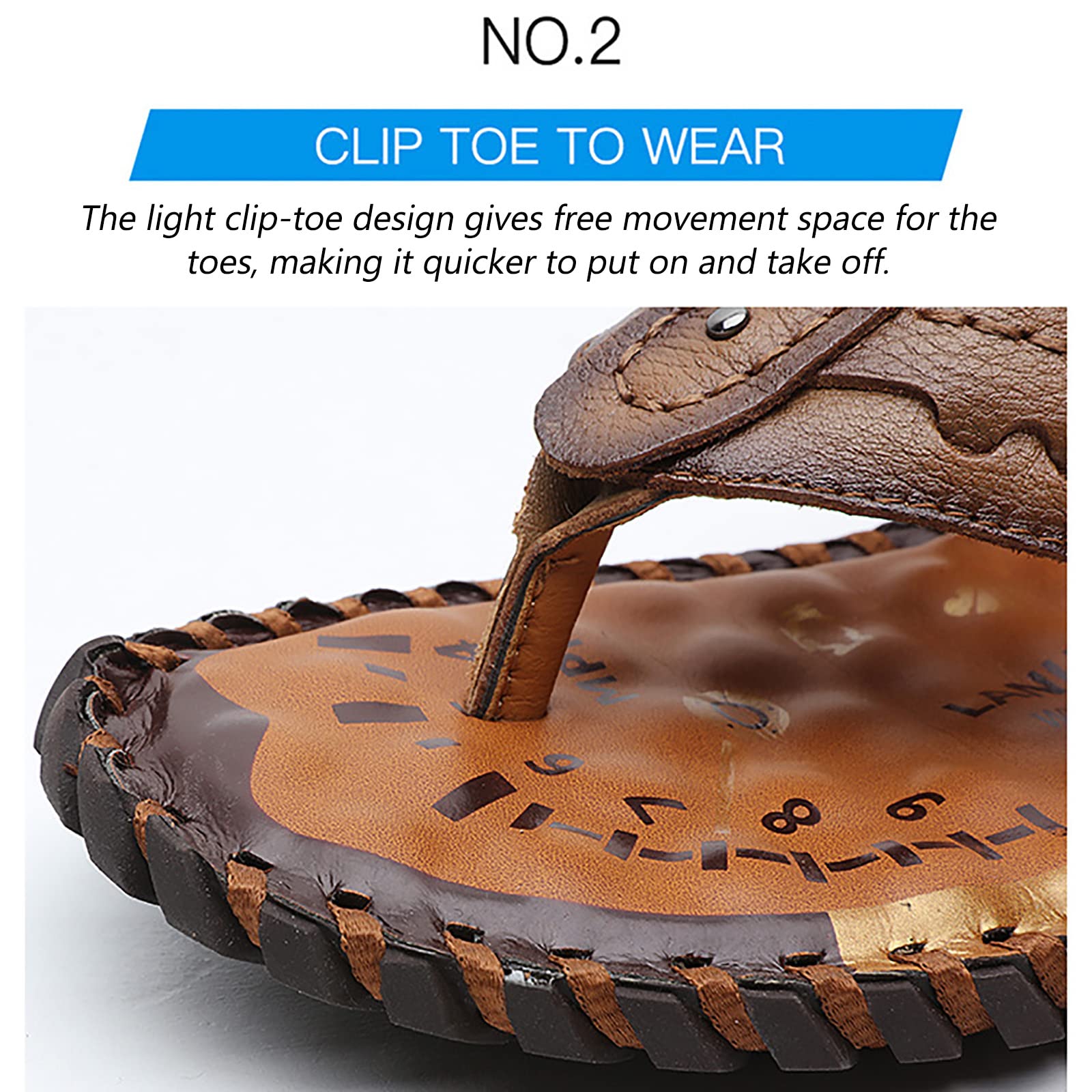 Songyi Chanclas Hombre Cuero Flip Flops Verano Antideslizante Piscina Playa Sandalias(Size:44 EU,Color:Marrón Claro)