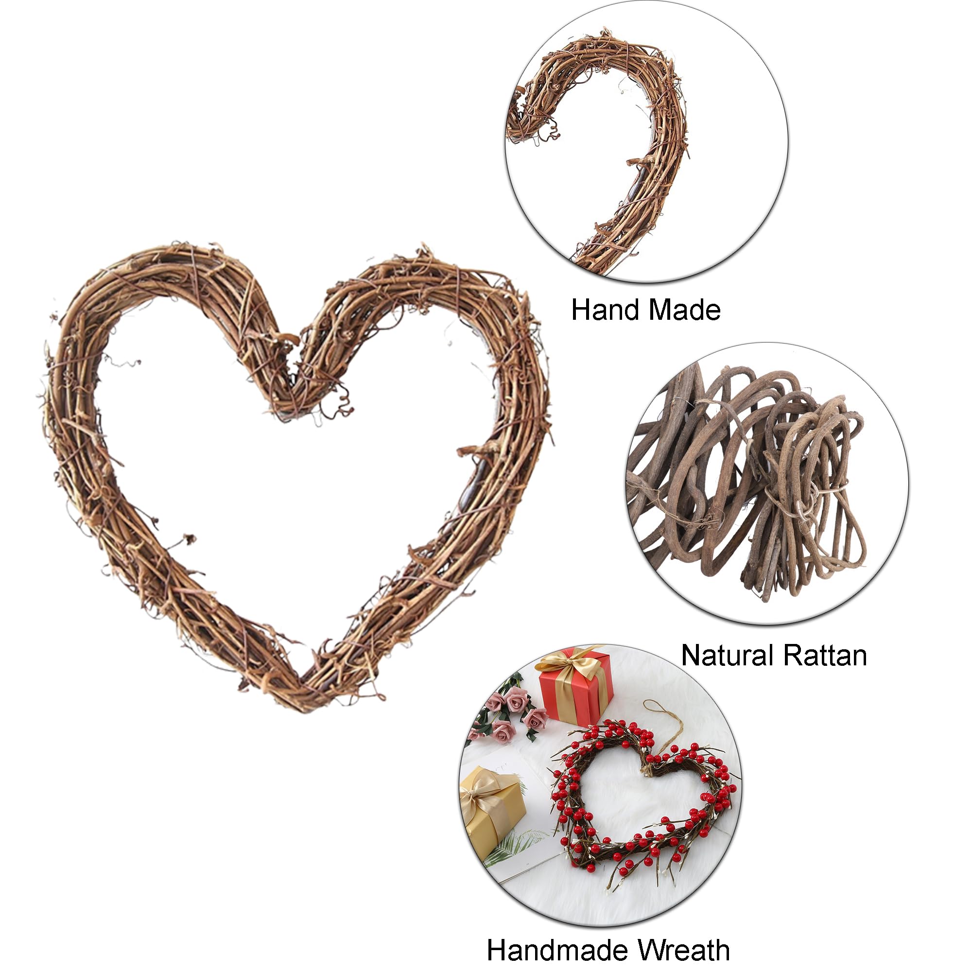 RZOZSZEZ 4 Pack Heart Shaped Garland, Natural Grapevine Wreaths, Classic Wreath for Christmas Halloween, and DIY Easter - Image 3
