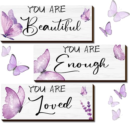 Geelin 3 piezas de arte de pared colgante de madera de mariposa, citas positivas, impresiones de arte de pared de mariposas para decoración de