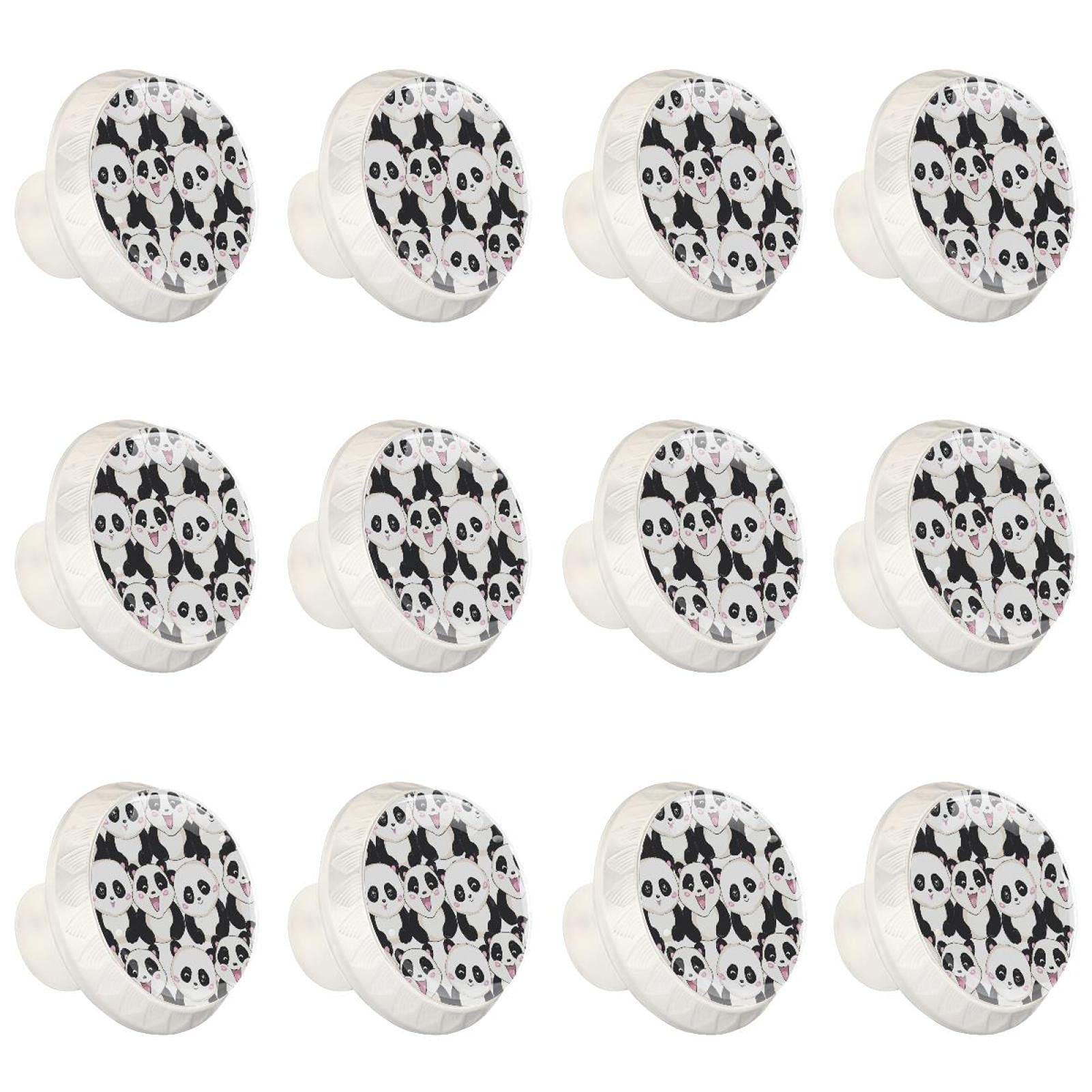 Lot de 12 poignées de tiroir rondes blanches Motif panda mignon