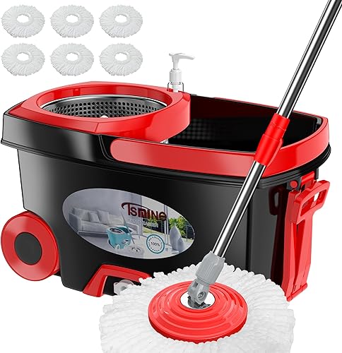 FunClean - Trapeador giratorio y cubo, trapeador y cubo con escurridor para el hogar, herramienta de limpieza de piso giratorio de 360 grados con 6