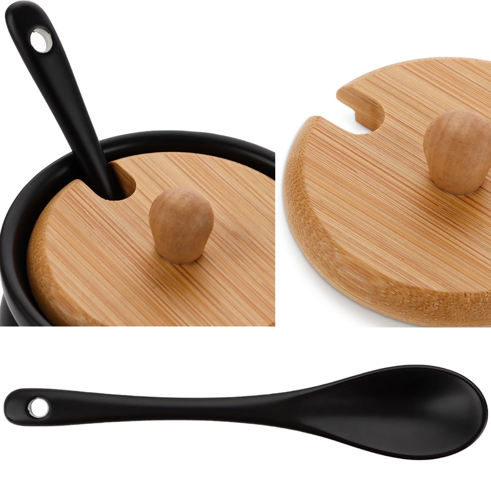 Set di 2 zuccheriera con coperchio e cucchiaio, e coperchio in legno, ca. 180 ml, in ceramica, per cucina, sala da pranzo, caffetteria (ferro)