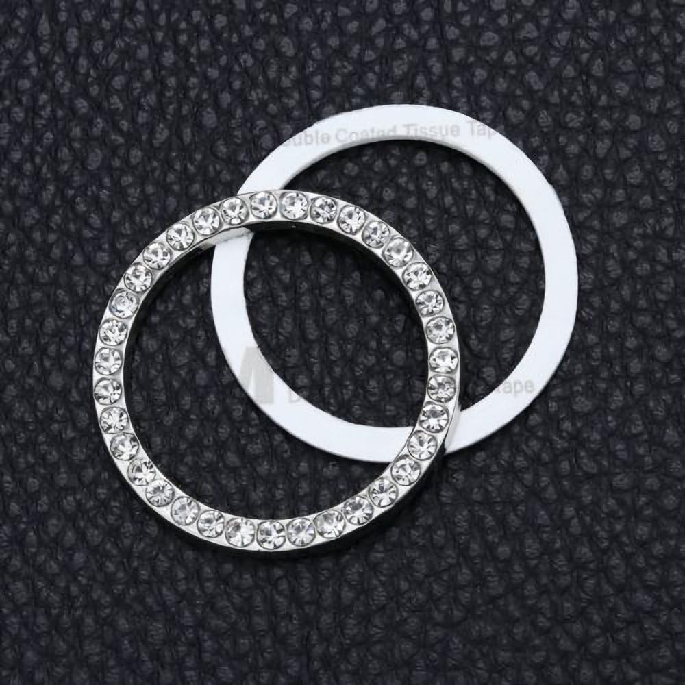 6 Pcs Car Crystal Rhinestone Ring, Bling Silver Sticker Emblem Ring, Sparkly Car Interior Accessory Decoration Ring for Auto Engine Ignition Button Key & Knobs, Unique Gift (Silver)