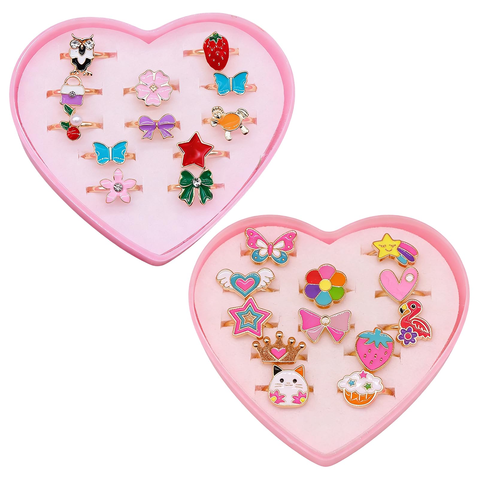 BAGUBDR 24pcs Party Rings, Includes Heart Shaped Storage Box, Suitable for Birthday Party Gift Distribution and Princess Themed Celebration Events