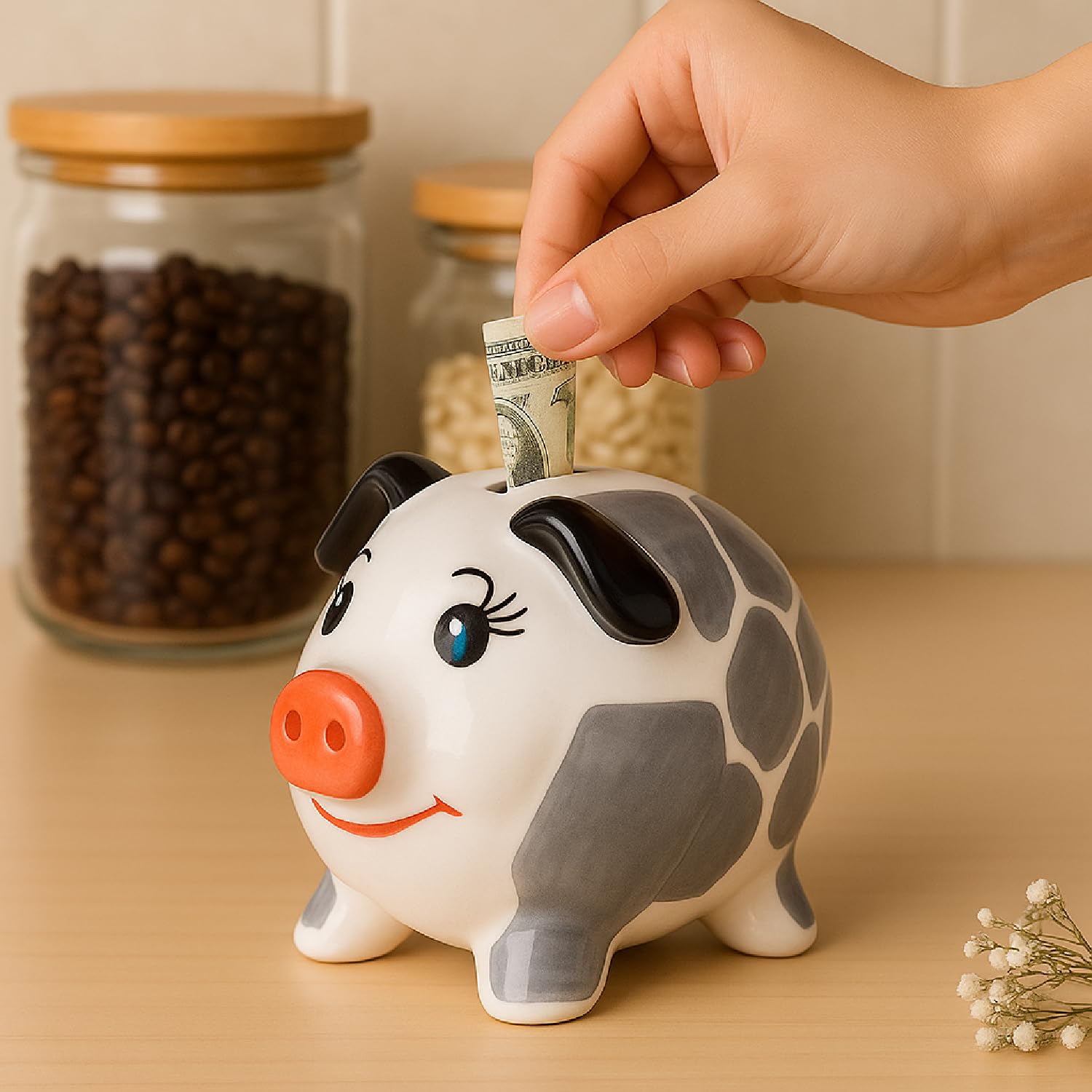 1 Pc Handmade Ceramic Piggy Bank for Kids & Adults|Hand Painted Cute Pig Gullak Mini Bank Showpiece Home Décor Saving Money Bank Coin Storage Box Toys Birthday Return Gift Items 4