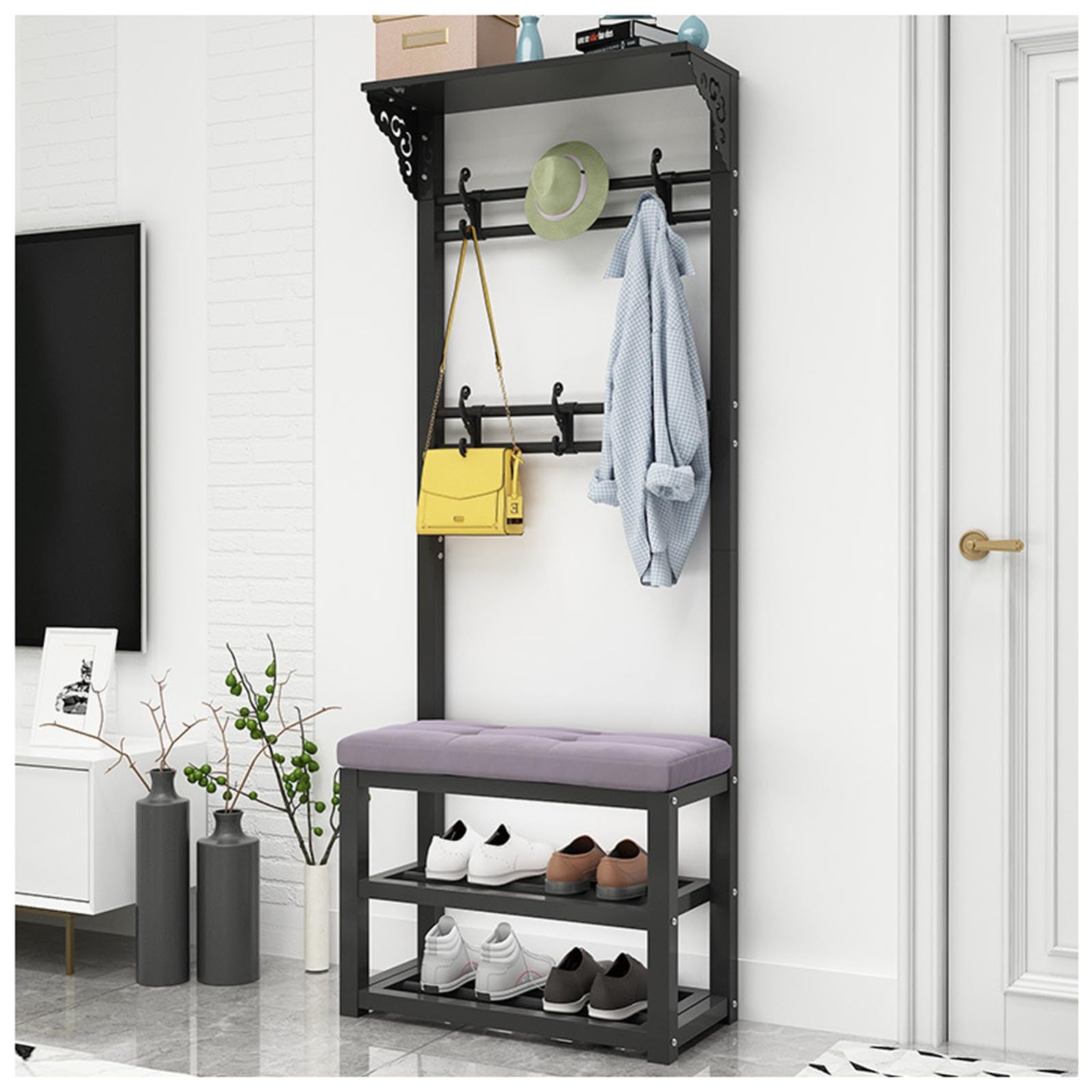 MSHGSKU Multifunctional Entryway Shoe Bench with Coat Rack 2 Tier Shoe Shelf Stylish Hallway nizer Space Saving Storage for Home 60CM Perfect for Living Room & Corridor
