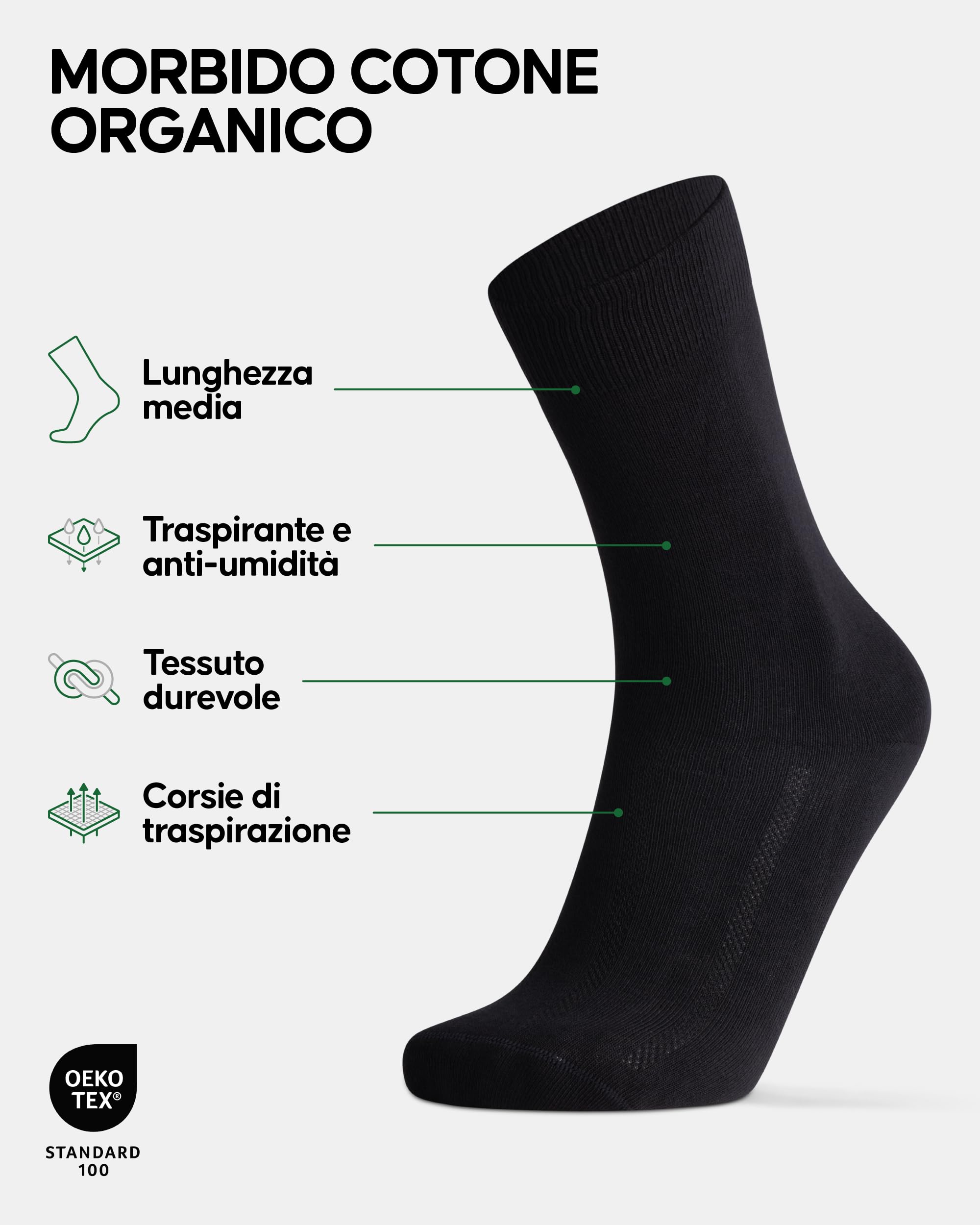 DANISH ENDURANCE Calze Cotone Organico Pregiato, Calzini Morbidi e Traspiranti Uomo e Donna, 6 Paia