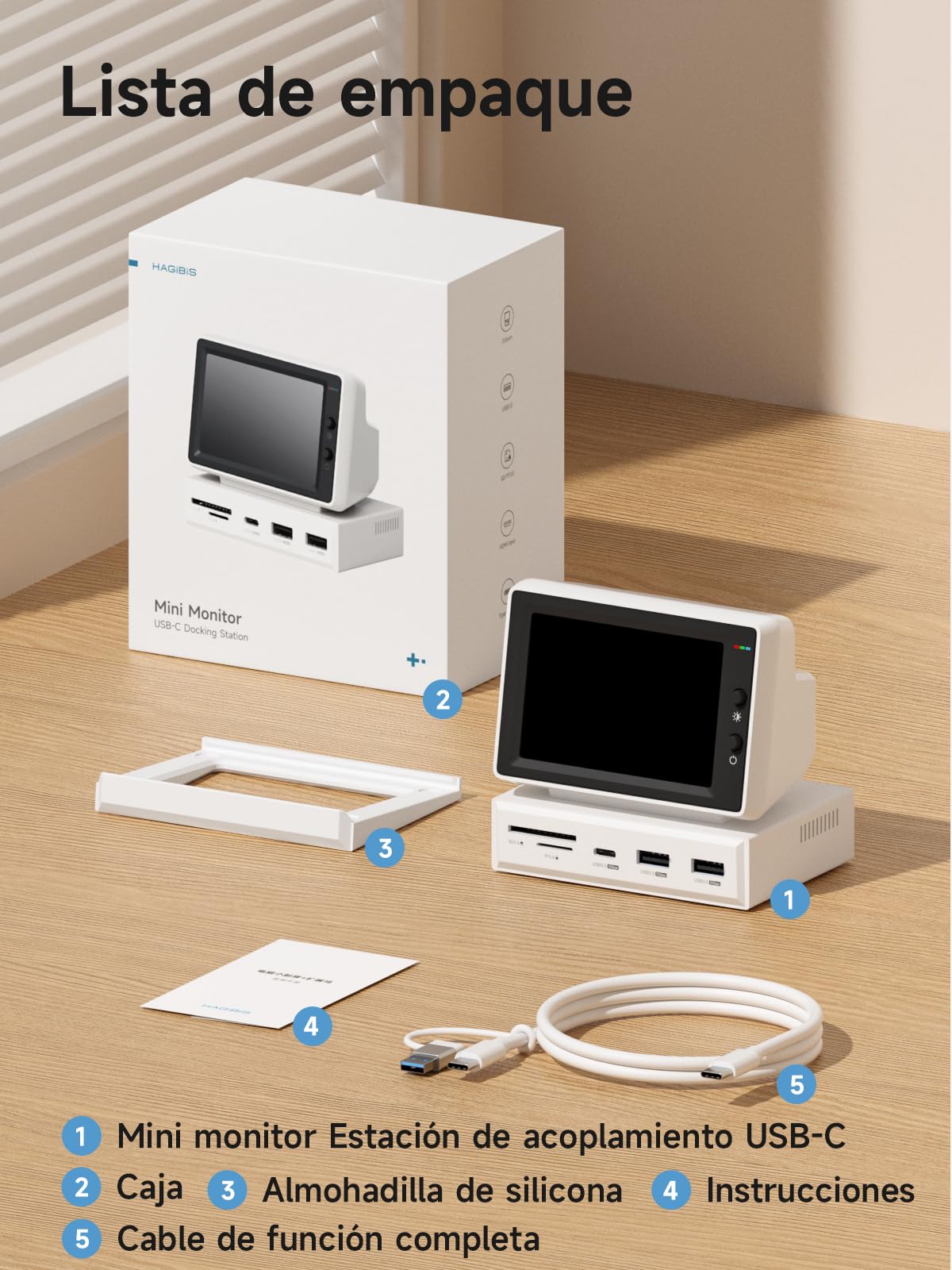 Hagibis Mini Pantalla PC Monitor Secundario USB C Hub AIDA64 IPS | Pantalla IPS clara para monitorizar tu PC. Incluye hub USB integrado para conectar dispositivos en tu escritorio.