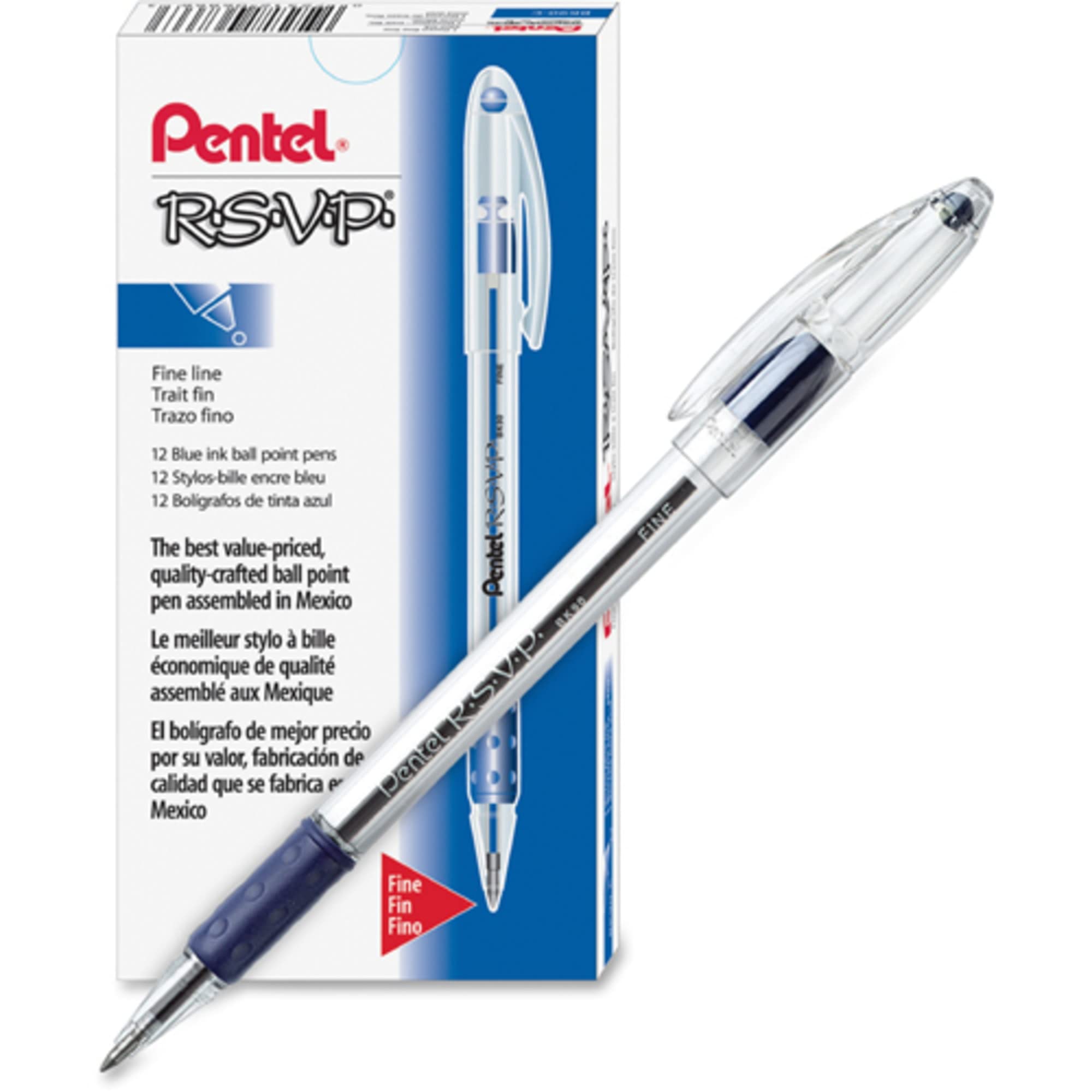 Pentel BK90C R.S.V.P. Ballpoint Stick Pen, Blue Ink, Fine, Dozen