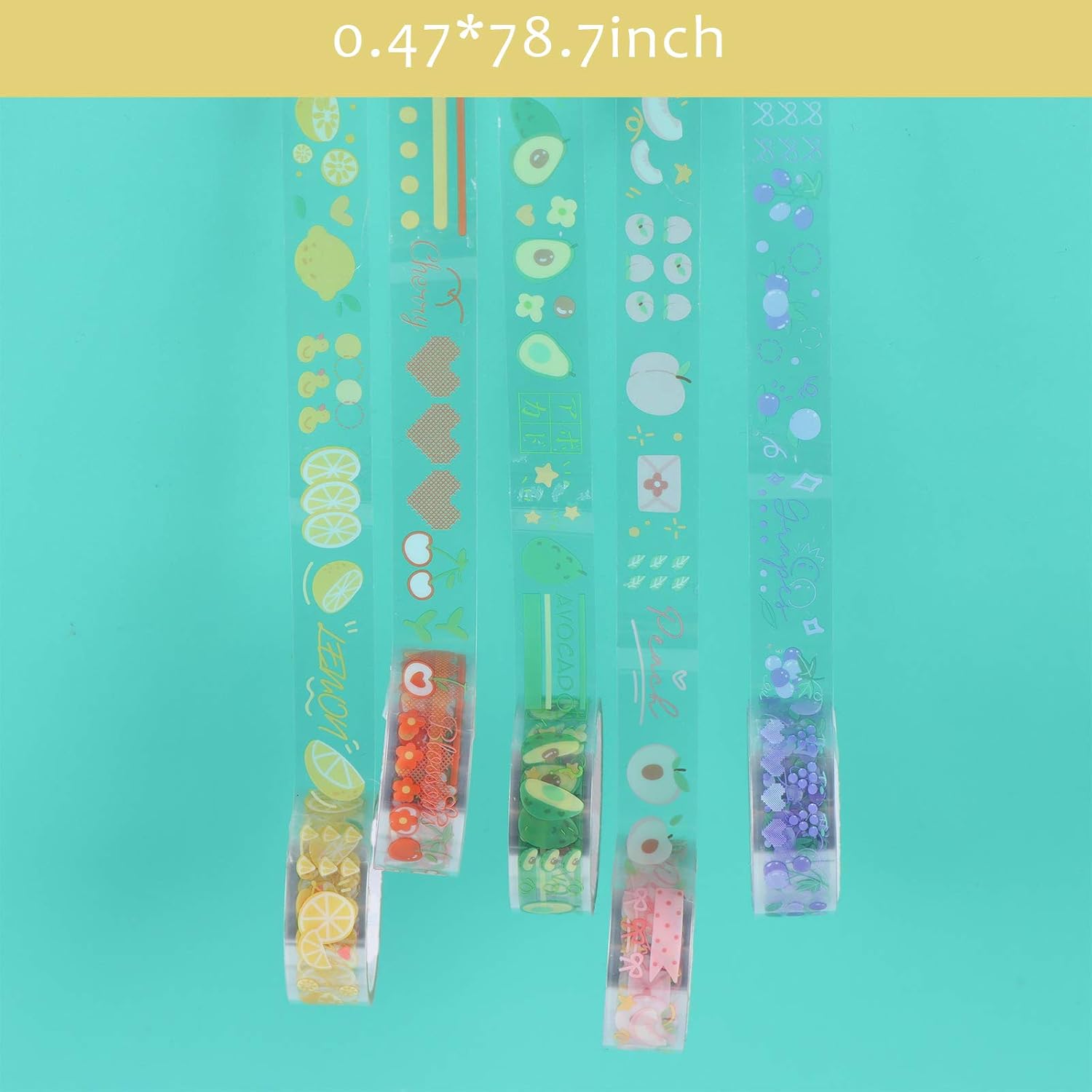 10 Rolls Waterproof Plastic Tape Cute 15mm Wide Self-Adhesive Tape Butterfly and Fruits Pattern Masking Clear Printed Sticker Lovely Gift for Scrapbook, Bullet Journal, Planner, Arts & Crafts-65.6 Ft