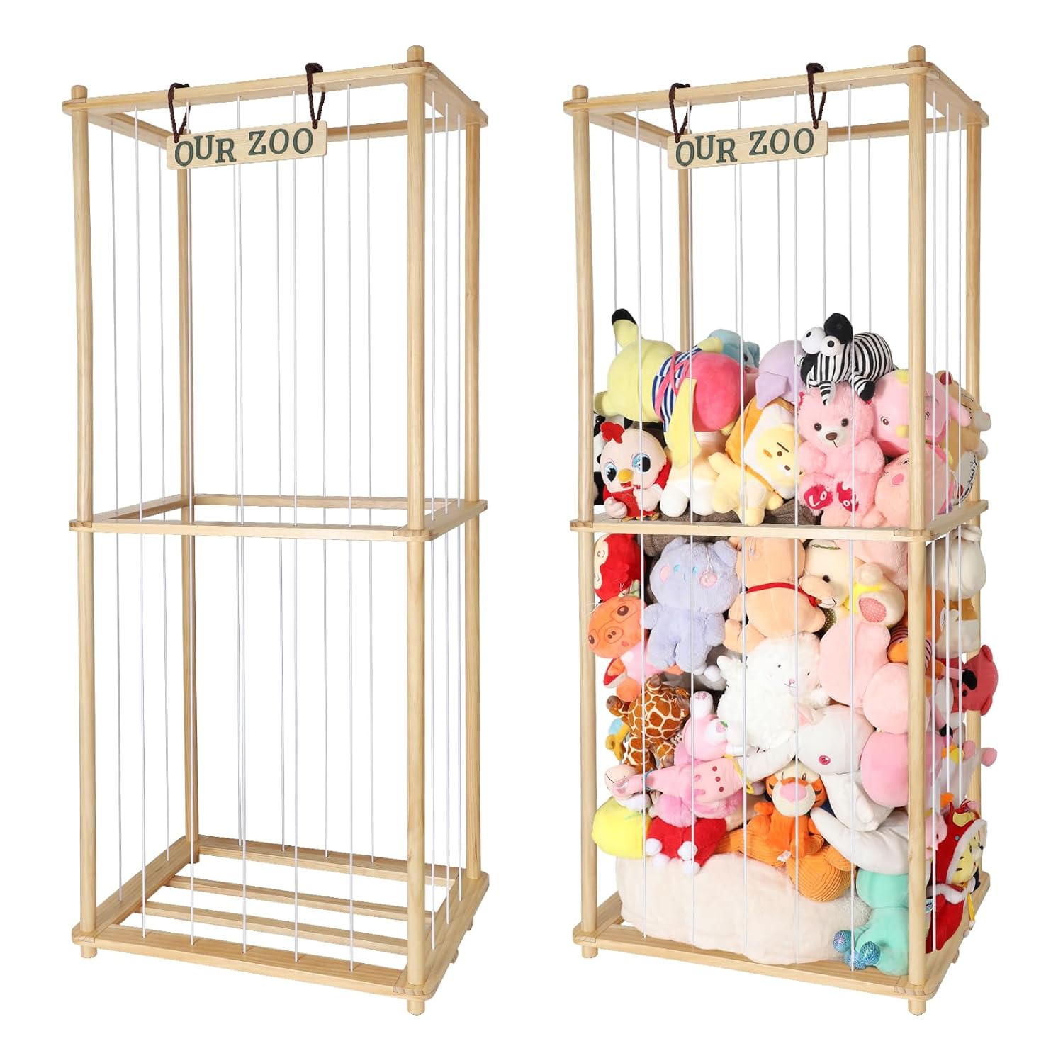 Extra Large Stuffed Animal Zoo Storage Stuffed Animal Holder Wooden Plush Storage Organizer Shelf with Elastic Band for Birthday Gift for Toddler Baby Kid, Play Room Decor Corner