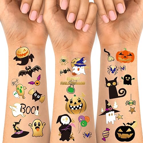 Tatuajes temporales de Halloween para niños, calabaza, fantasma, bruja, regalos de fiesta de Halloween para niños o niñas, 126 piezas de golosinas