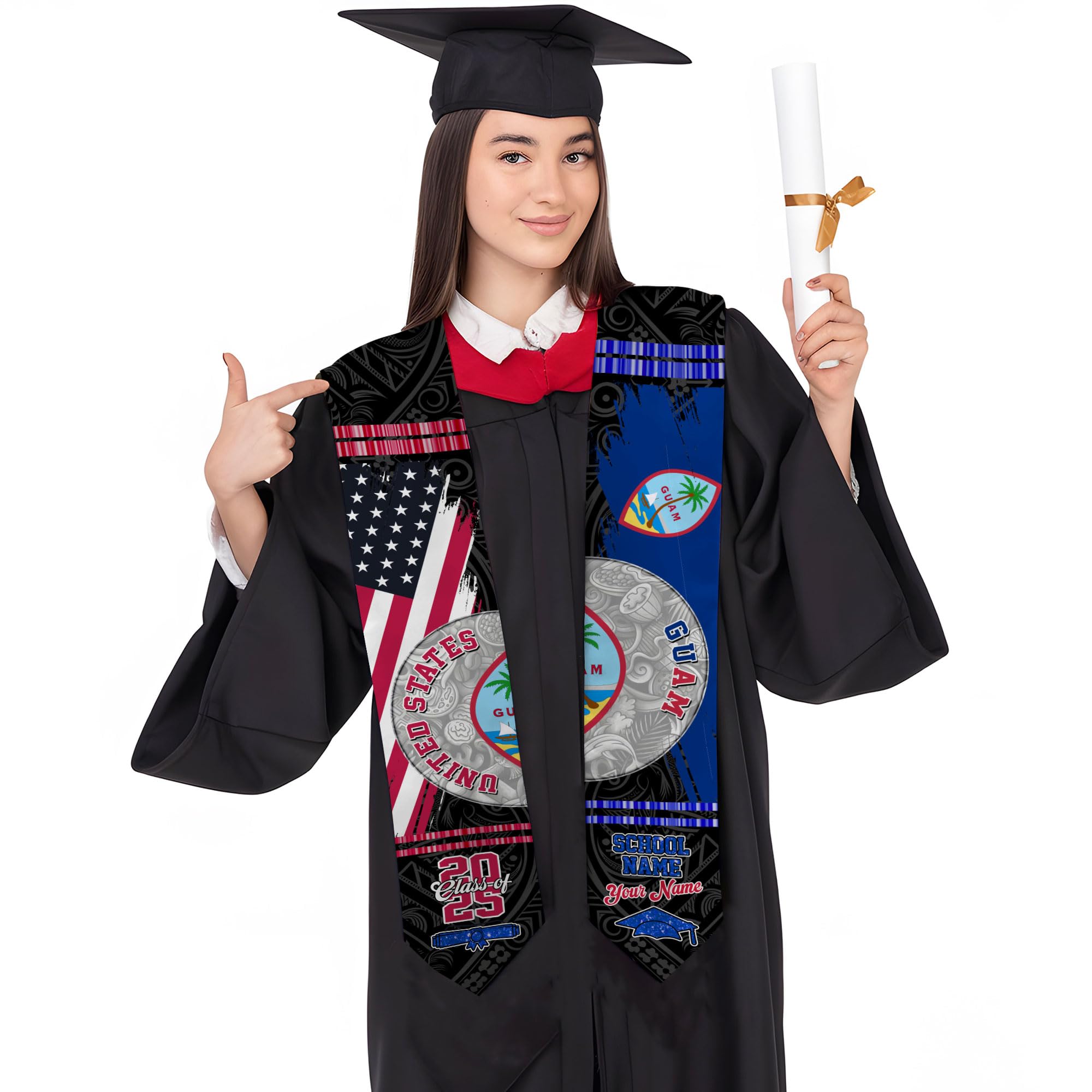 MonkeyVan Personalized Guam Graduation Sash, Custom Guam American Flag Graduation Stole 2025, Guamanas Stole Class of 2025 Guam10