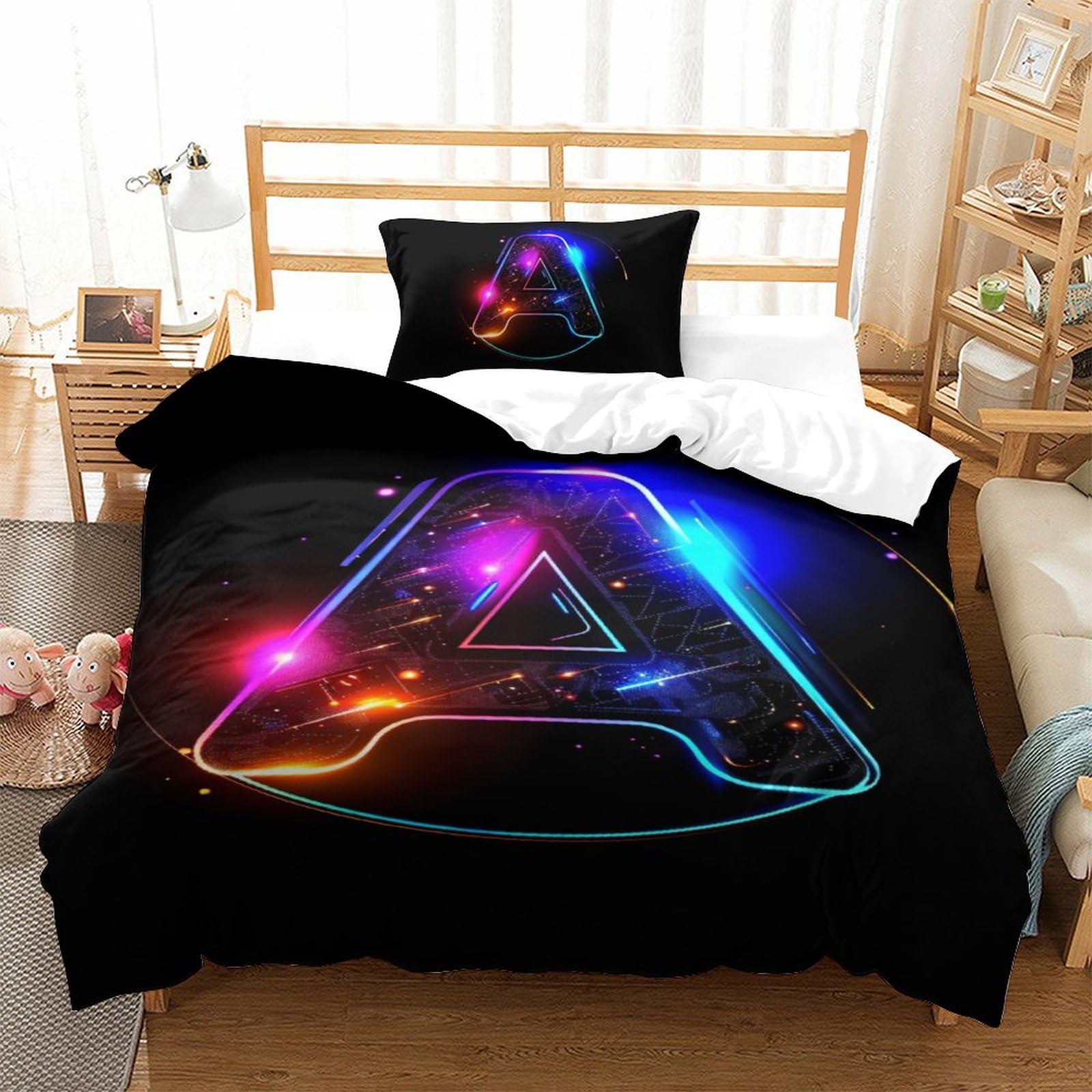 Housse de couette microfibre 3D La Lettre 135x200cm pour un lit simple sans repassage