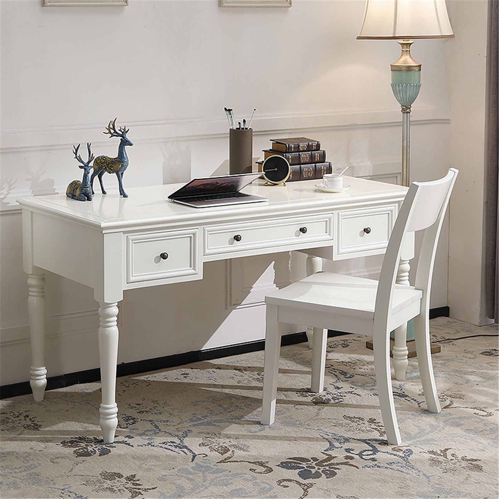 Acrittura Scrivania direzionale avorio da 55" con 3 cassetti, legno