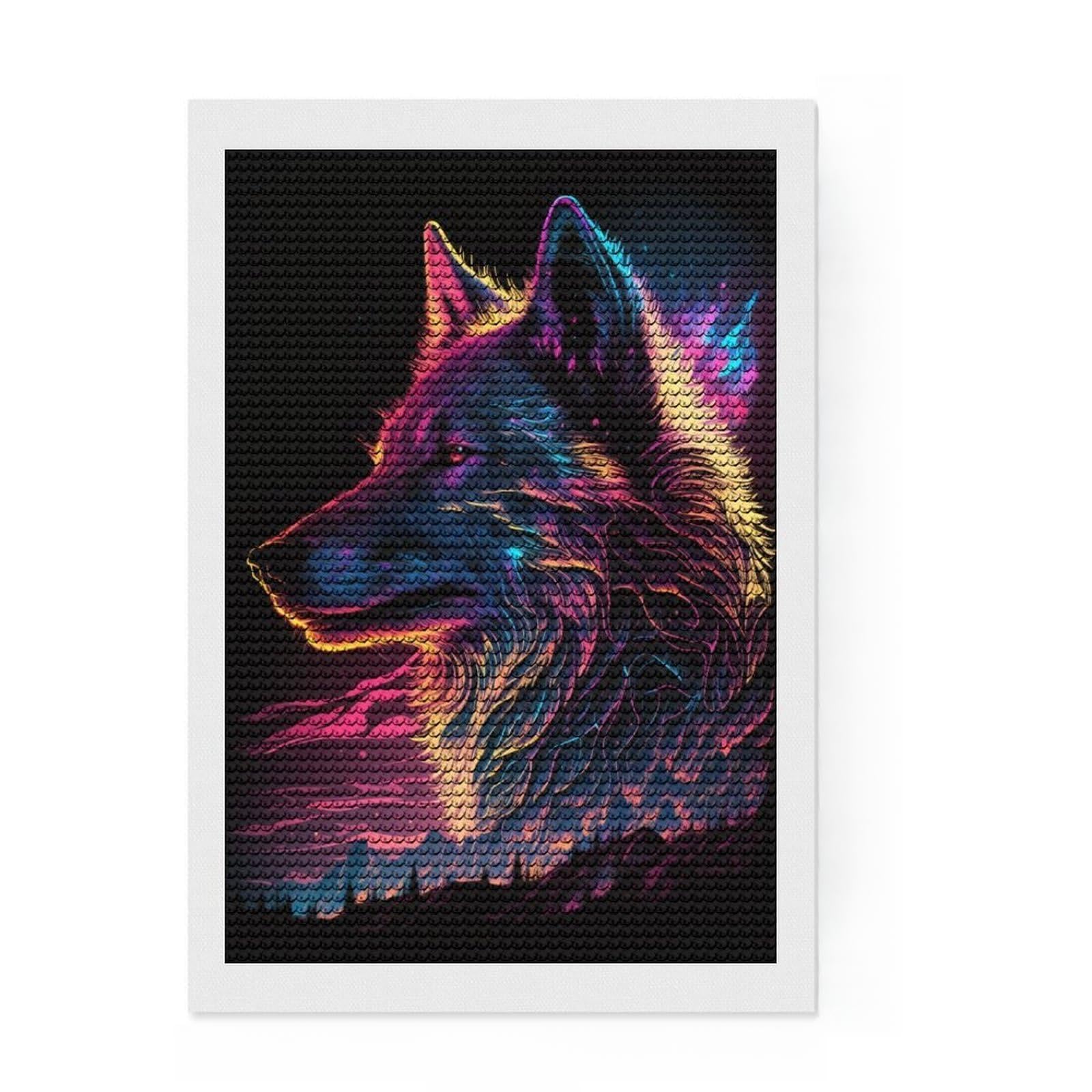 Junmoney Synthwave Wolf Diamond Art Kit 8"x12", for Women, Full Kit Included, Boho Decor, Birthday Gift, Creative Leisure Activity
