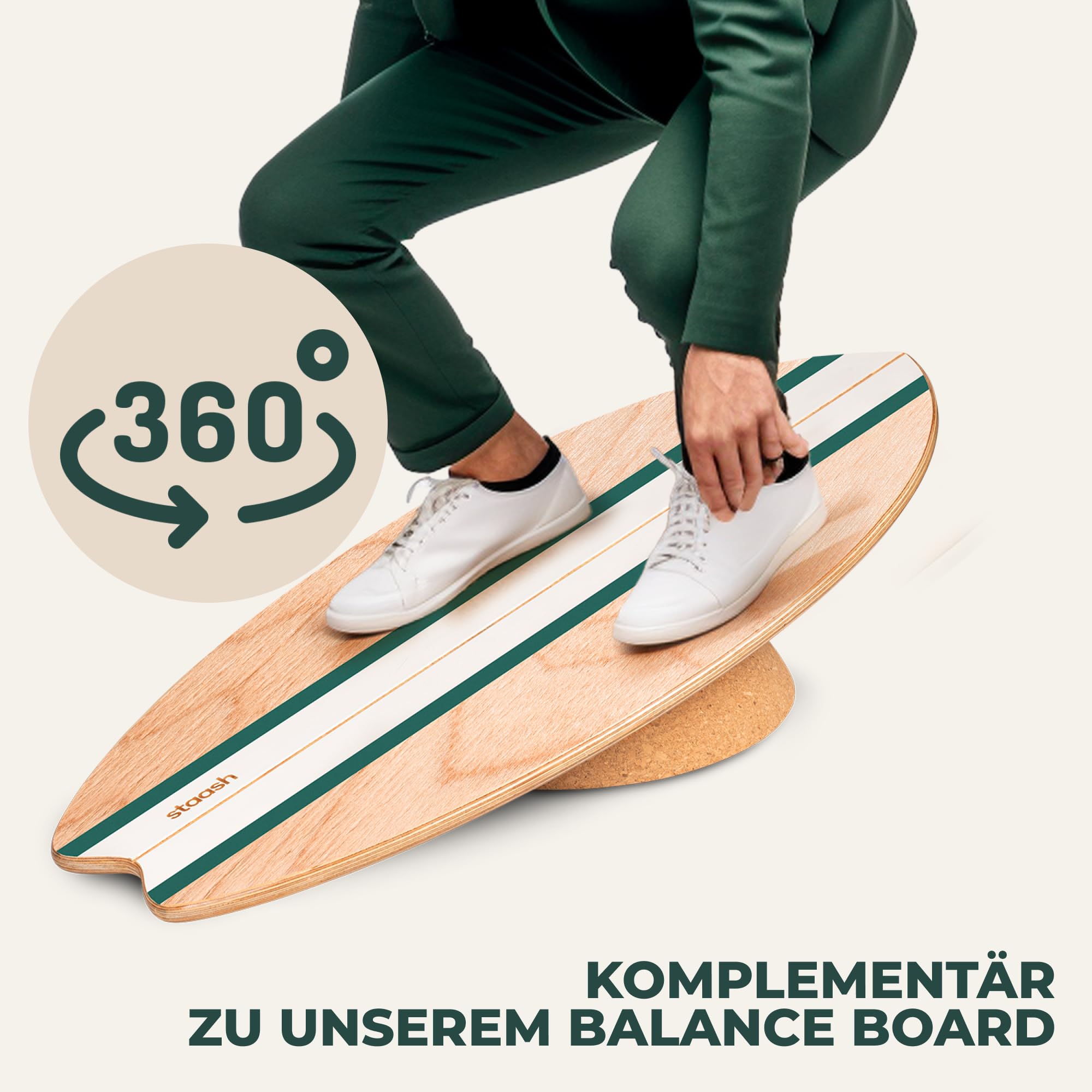 STAASH® Kork-Halbkugel – Balance Trainer Ø30 cm aus Naturkork – Für Yoga, Reha, Fitness & Boardsport – Optional mit Tragebeutel, Antirutschmatte & Massageball – Umweltfreundlich