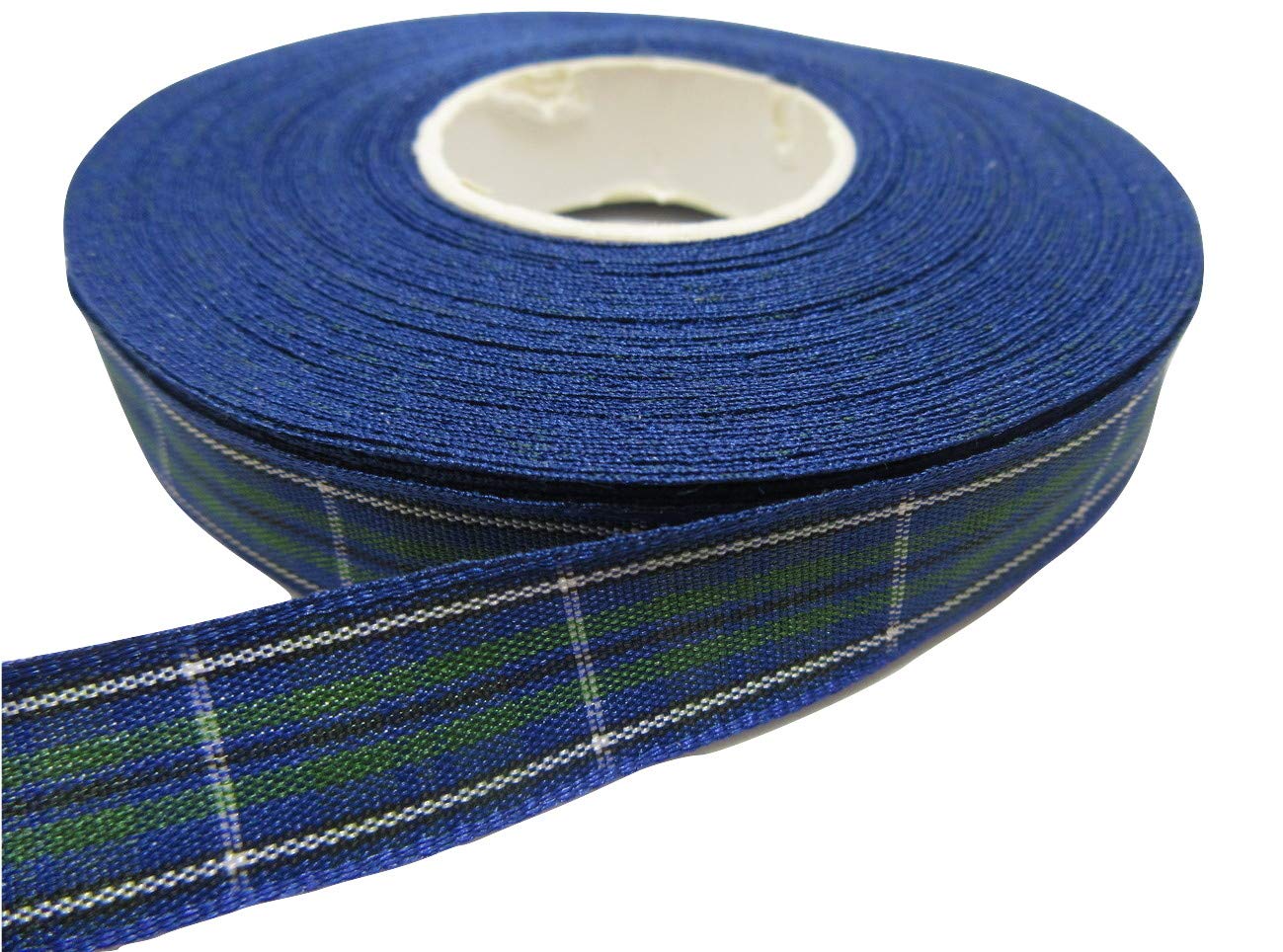 2 metres (Cut from Reel) x 16mm Tartan Ribbon Blue & Green with White Stripe Double Sided 16 mm 5/8" 1/4" 1.6cm Louisiana