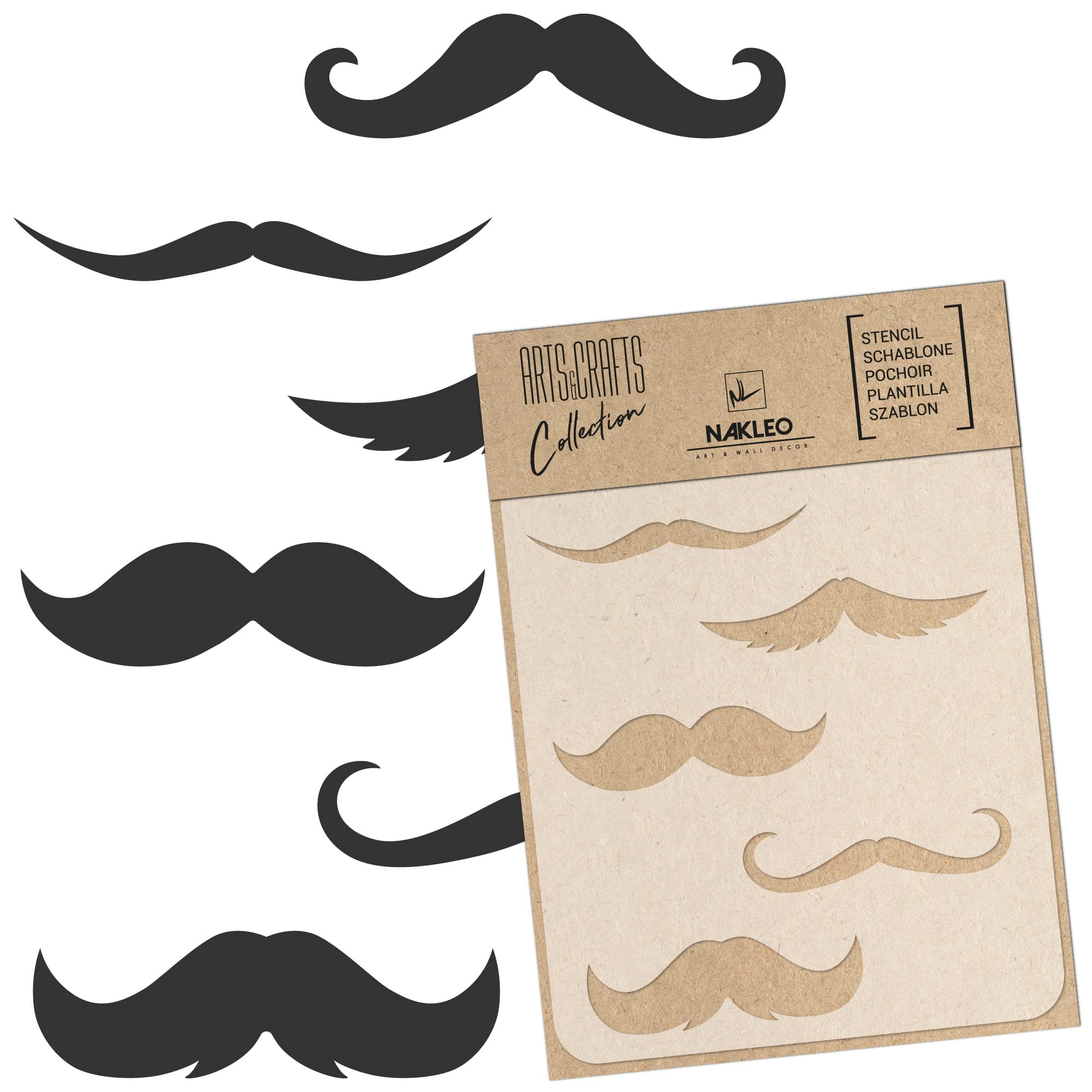 NAKLEO Pochoir pour Peinture Artisanat A3 30x42cm, Modèle en Plastique, Réutilisable, Moustache Élégance Coiffeur Ensemble, DIY Bricolage Scrapbooking Décoration a Peindre, Mur Sol Bois Tissu Meuble