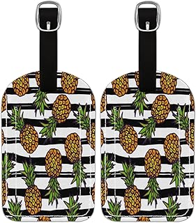 Etiqueta de bagagem PU Leahter para malas, proteção de privacidade, etiqueta de viagem, etiqueta de bagagem, estampa de listras de abacaxi, etiqueta de identificação para mulheres e homens