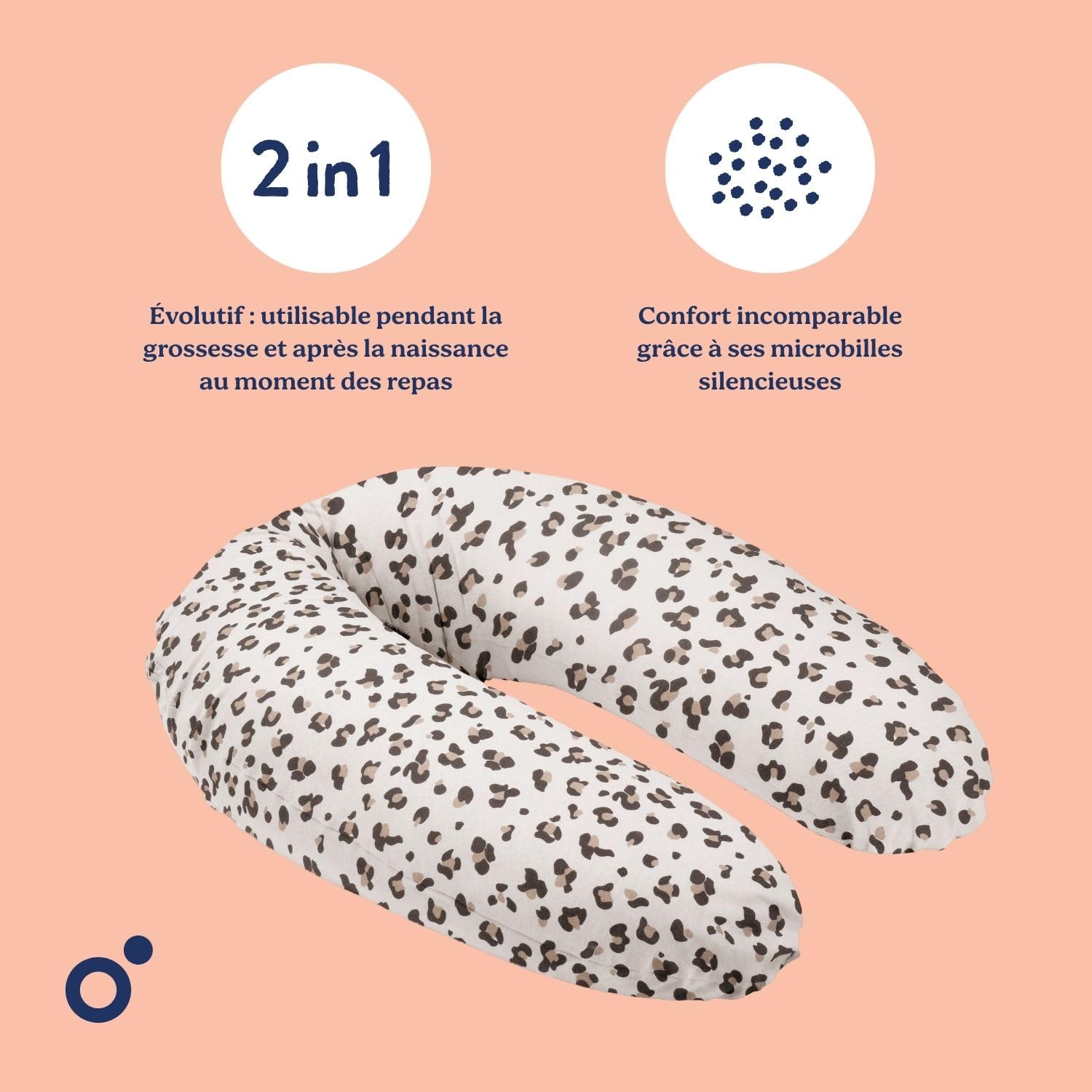 doomoo Coussin de Grossesse & Coussin Allaitement Buddy - Ultra Confort pour Dormir pendant la Grossesse - Soulage dos, jambes & ventre - Housse Bio & Certifié OEKO-TEX, Leopard Cream